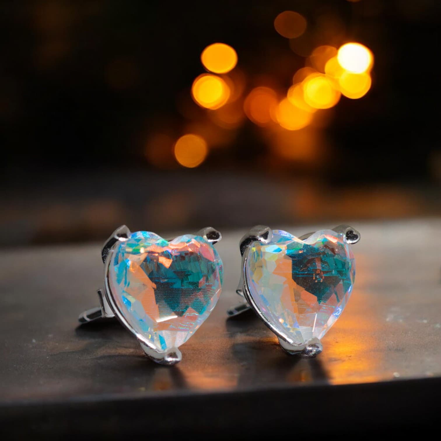 Kolczyki w kształcie serca z migoczącego szkła  Srebro 925 platyna