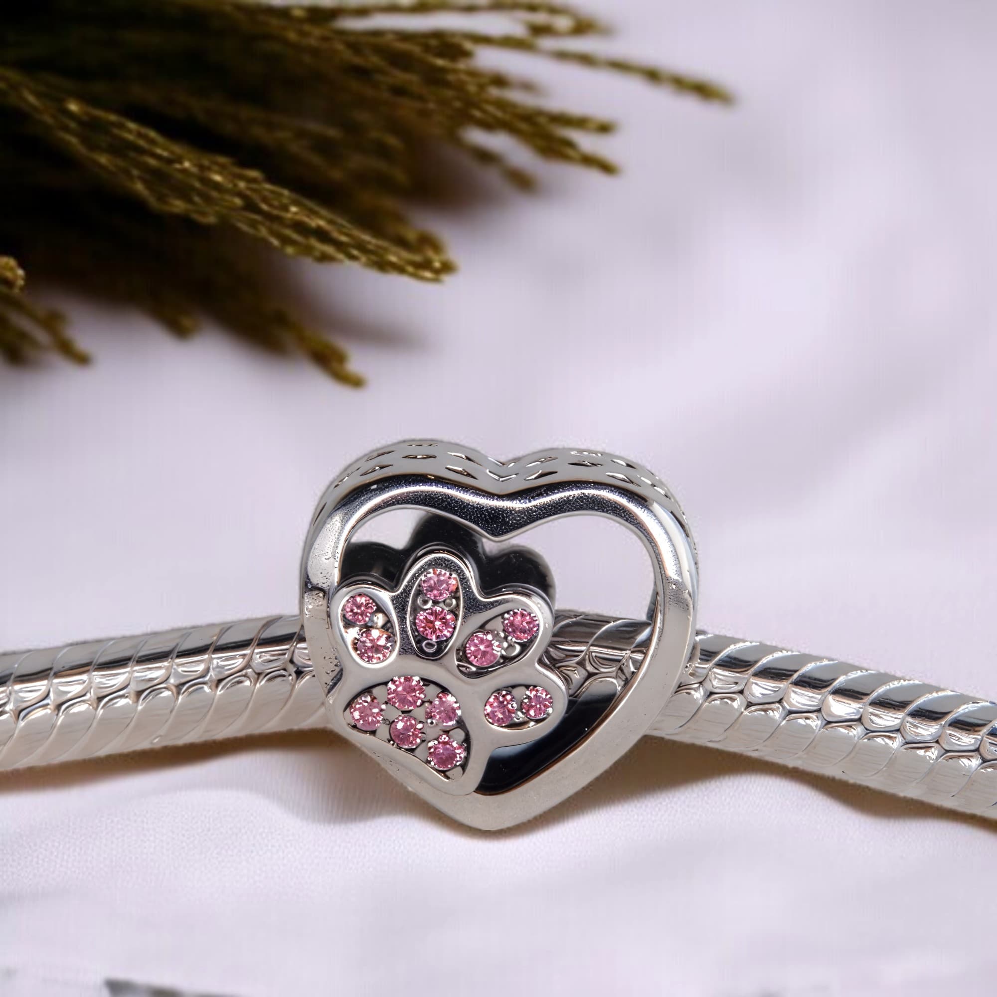 Charms ŁAPKA srebro 925 kot pies łapa różowe cyrkonie