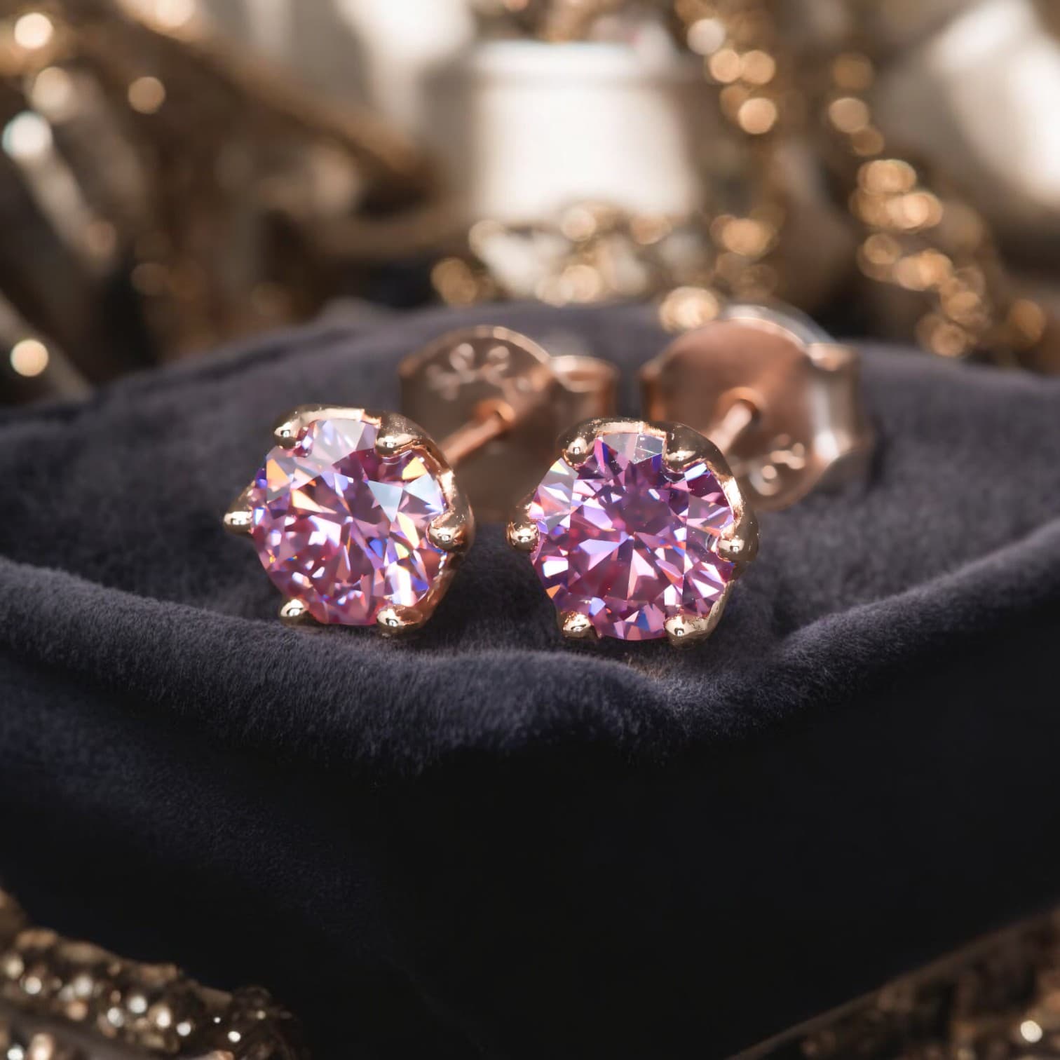 Kolczyki sztyfty z różowym moissanitem 0,5 karata srebro różowe złoto