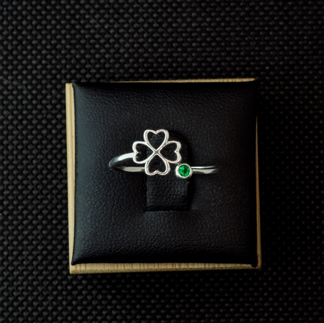 Pierścionek Szczęśliwa Czterolistna Koniczyna srebro 925  talizman szczęścia