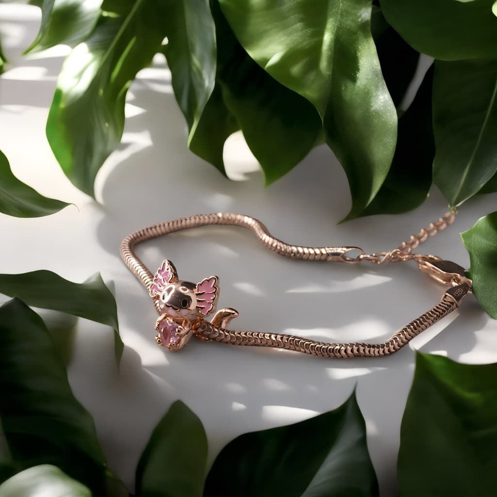 Charms AKSOLOTL srebro 925 różowe złoto Axolotl rose gold