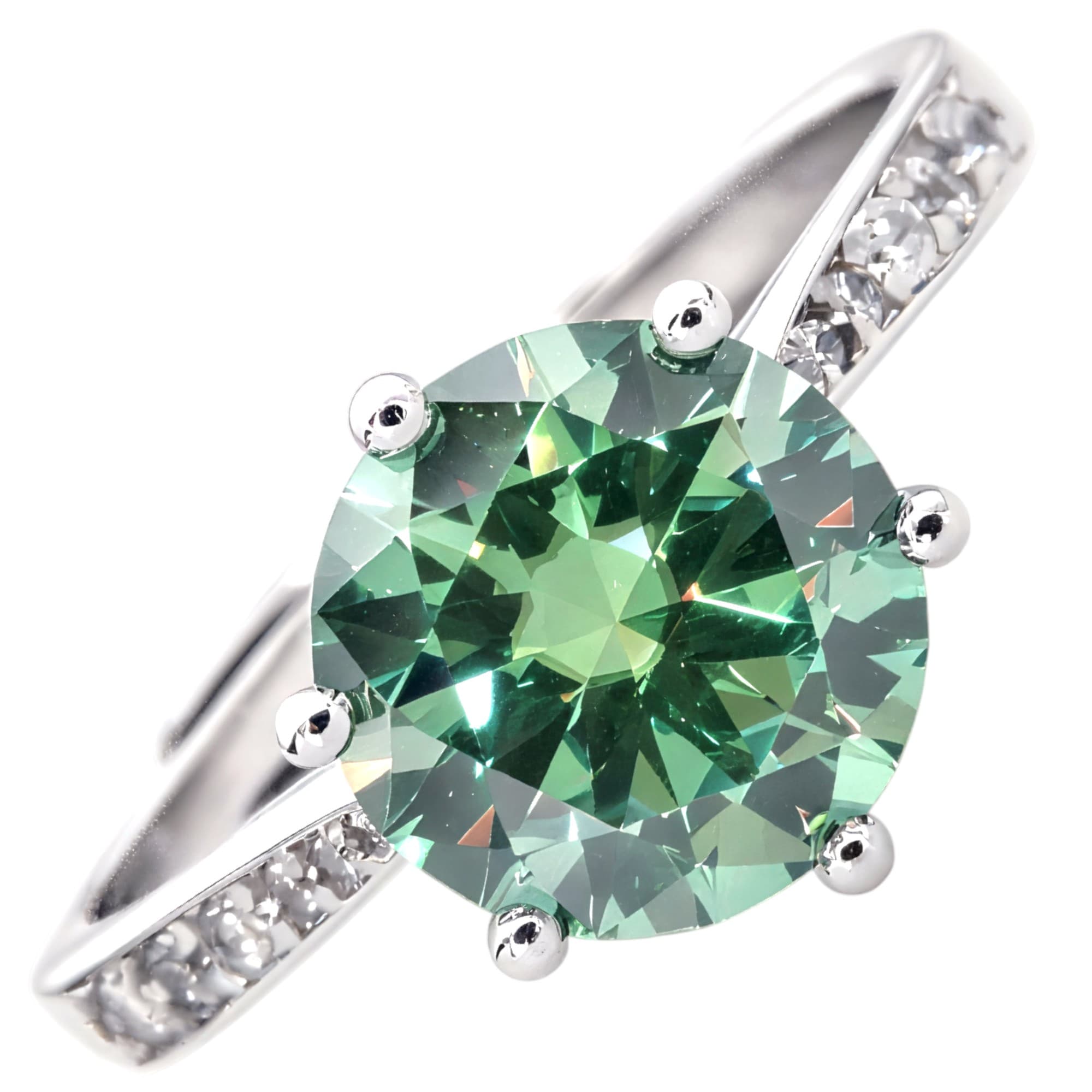 Pierścionek Moissanit 3 ct zielony duży kamień srebro 925 regulowany diament laboratoryjny