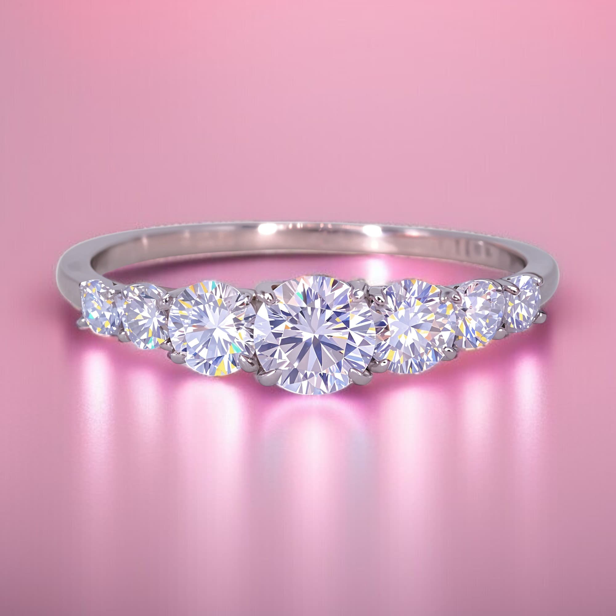 Srebrny pierścionek z moissanitami 1,12 ct kaskada 7 kamieni moissanit