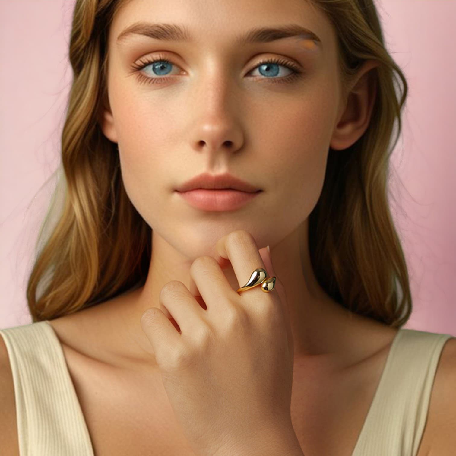 Pierścionek KROPLA WODY srebro 925 regulowany złoto masywny