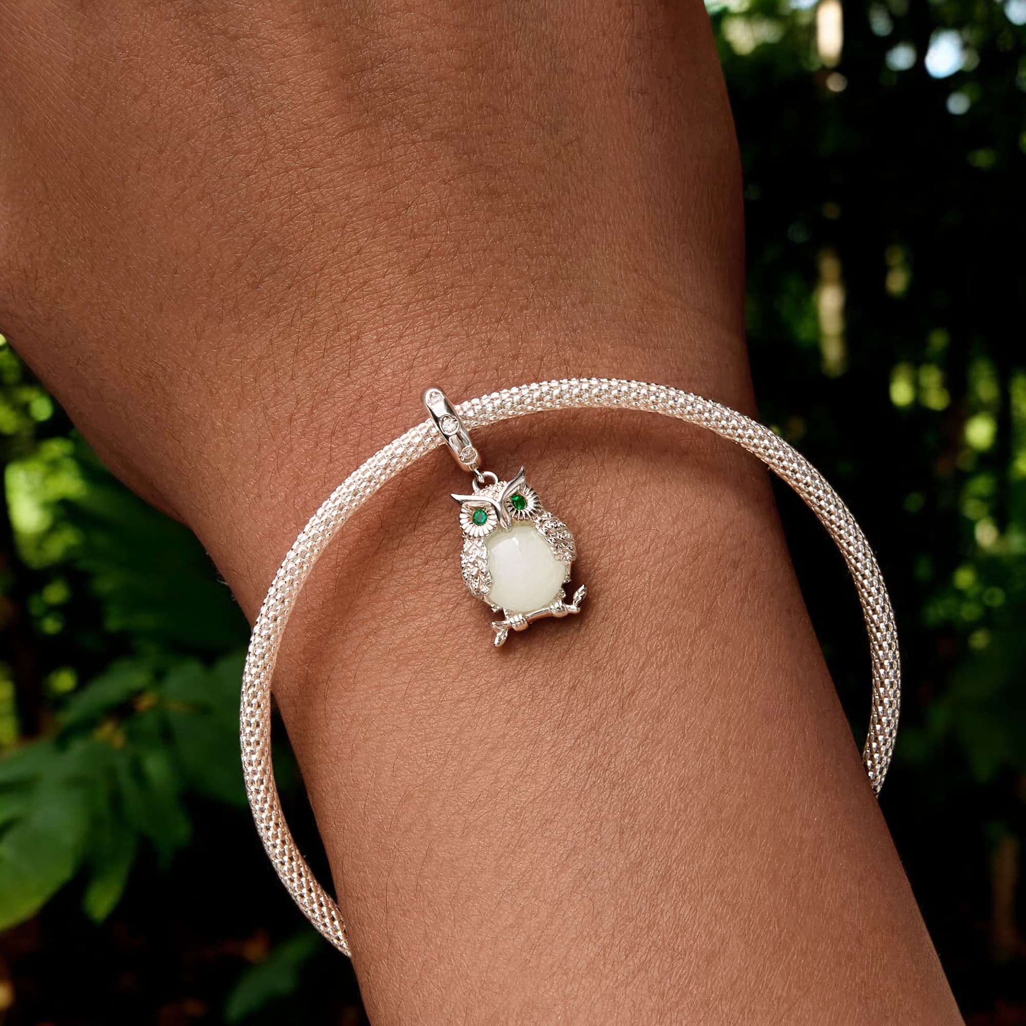 Charms zawieszka Świecąca Sowa srebro 925 luminescencyjna platyna