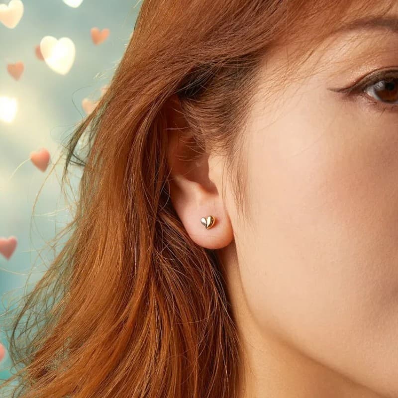 Kolczyki ZŁOTE SERCA srebro 925 małe dwukolorowe białe i żółte złoto