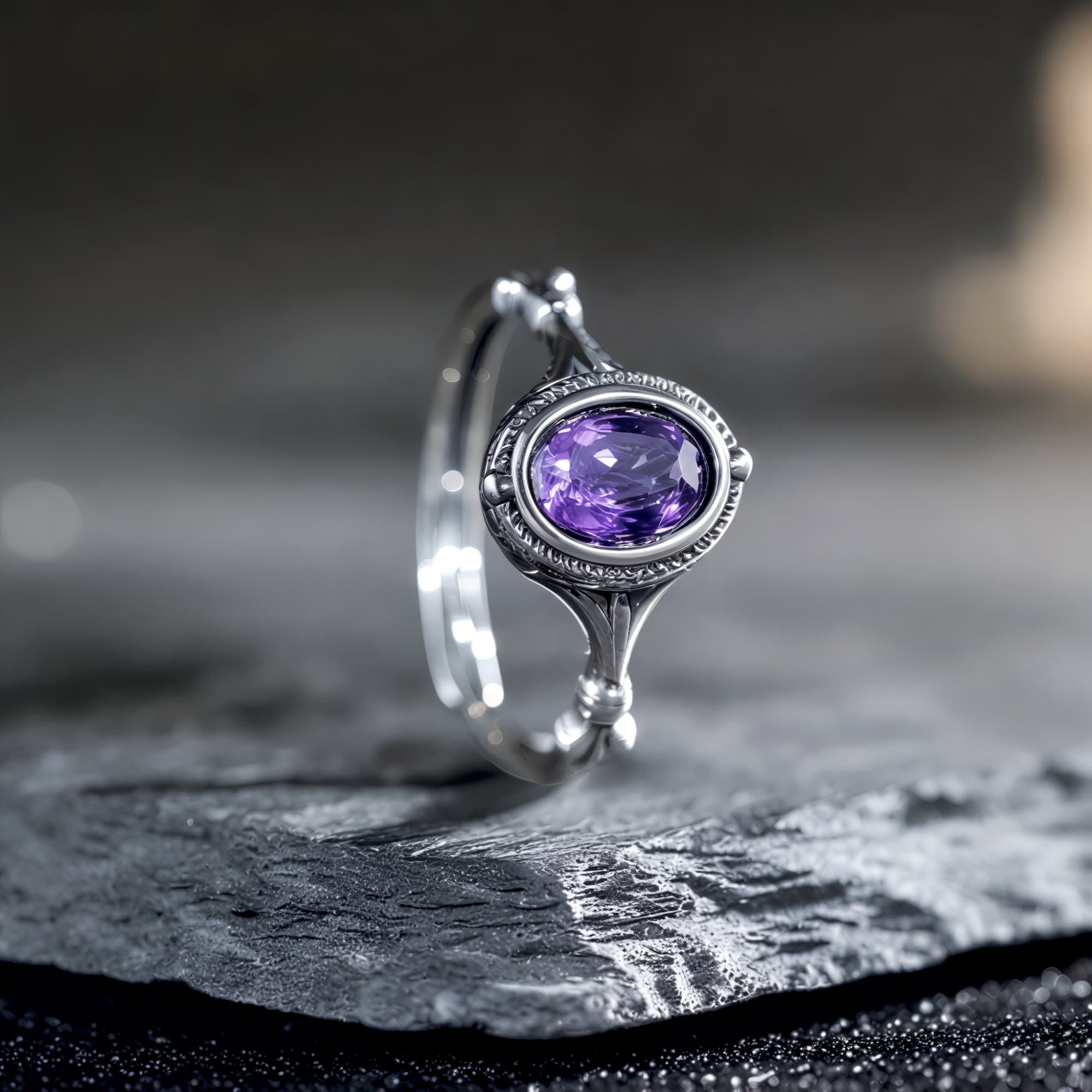 Pierścionek z naturalnym ametystem srebro 925 vintage