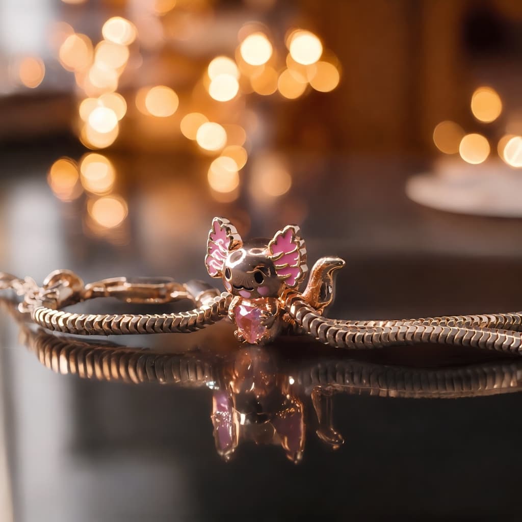 Charms AKSOLOTL srebro 925 różowe złoto Axolotl rose gold