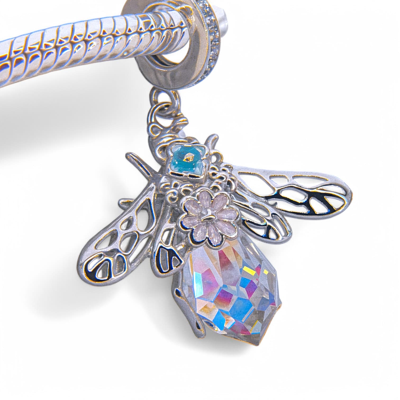 Charms zawieszka Kryształowy owad srebro 925 pszczoła