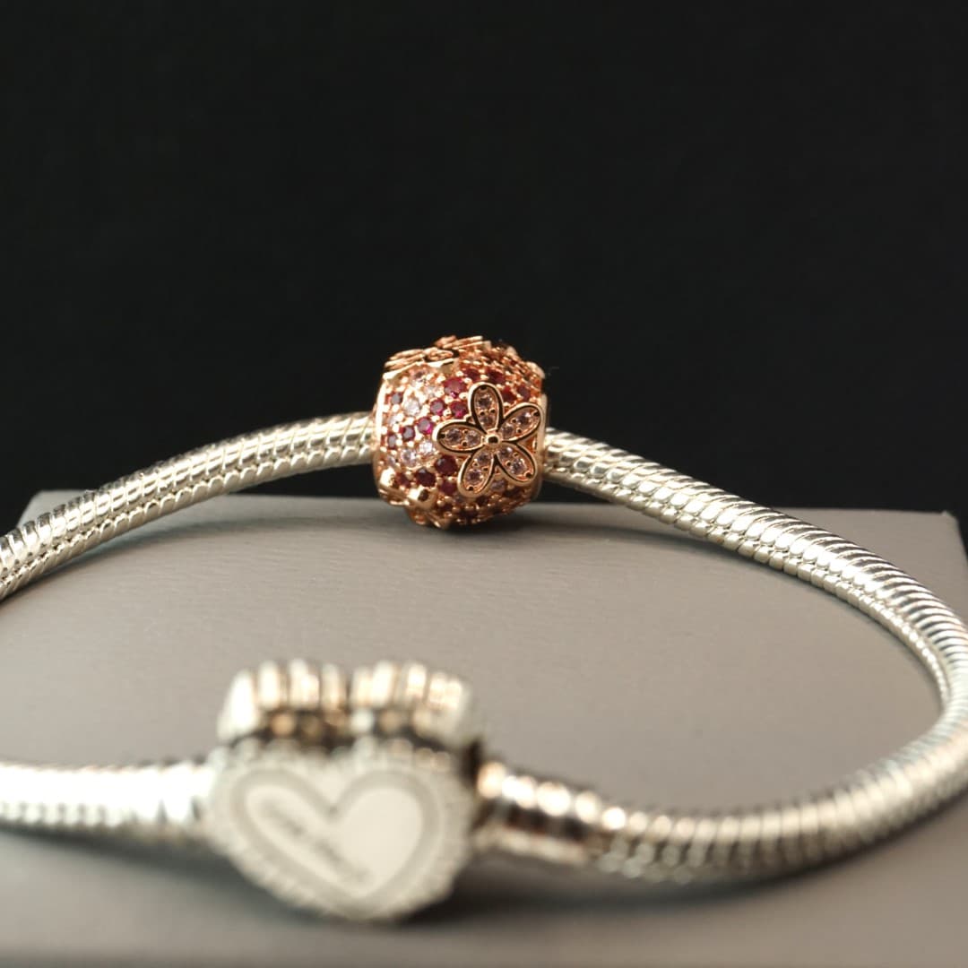 Charms Srebro 925 Kwiatowa Łąka różowe złoto rose gold