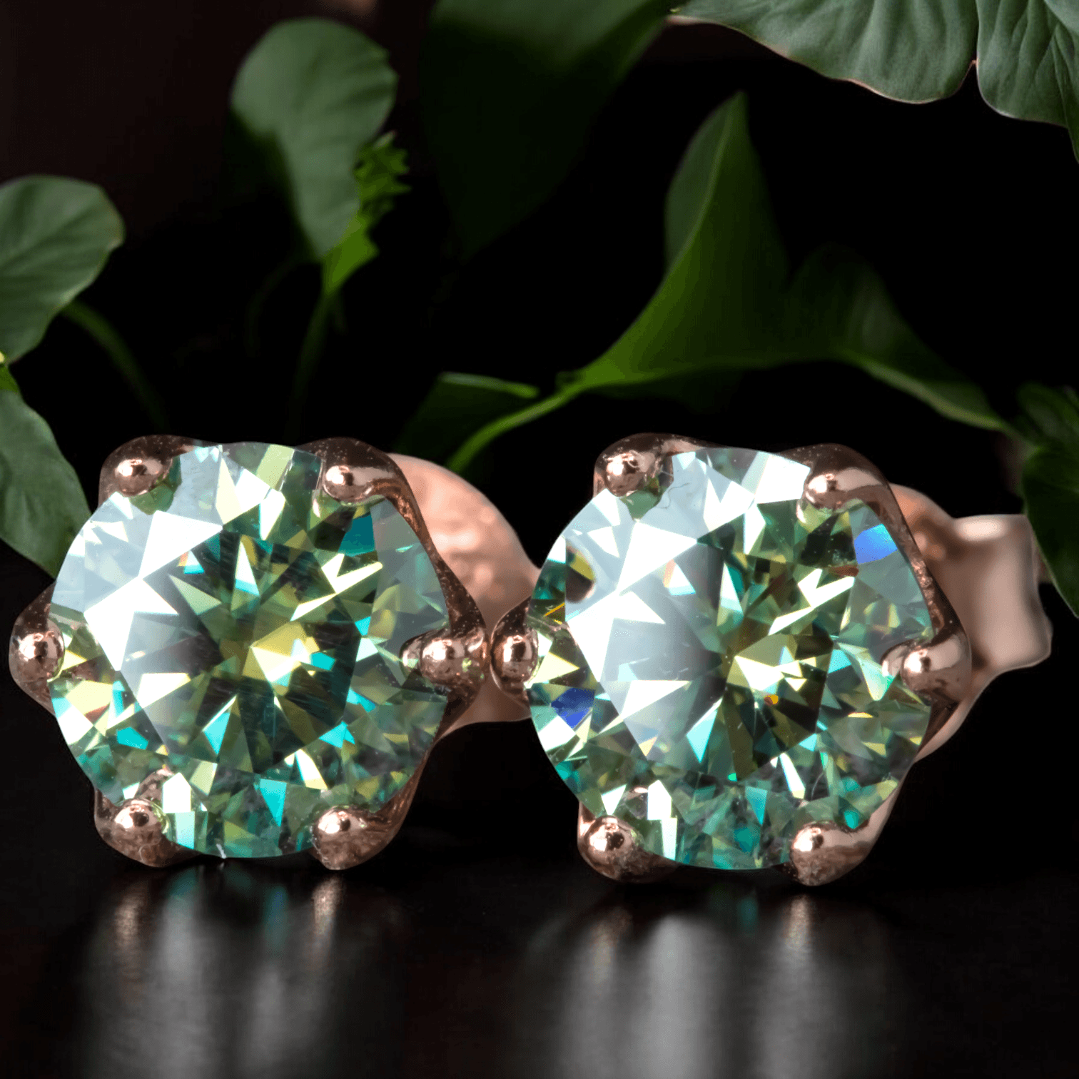 Kolczyki sztyfty z zielonym moissanitem 1 ct karat srebro różowe złoto