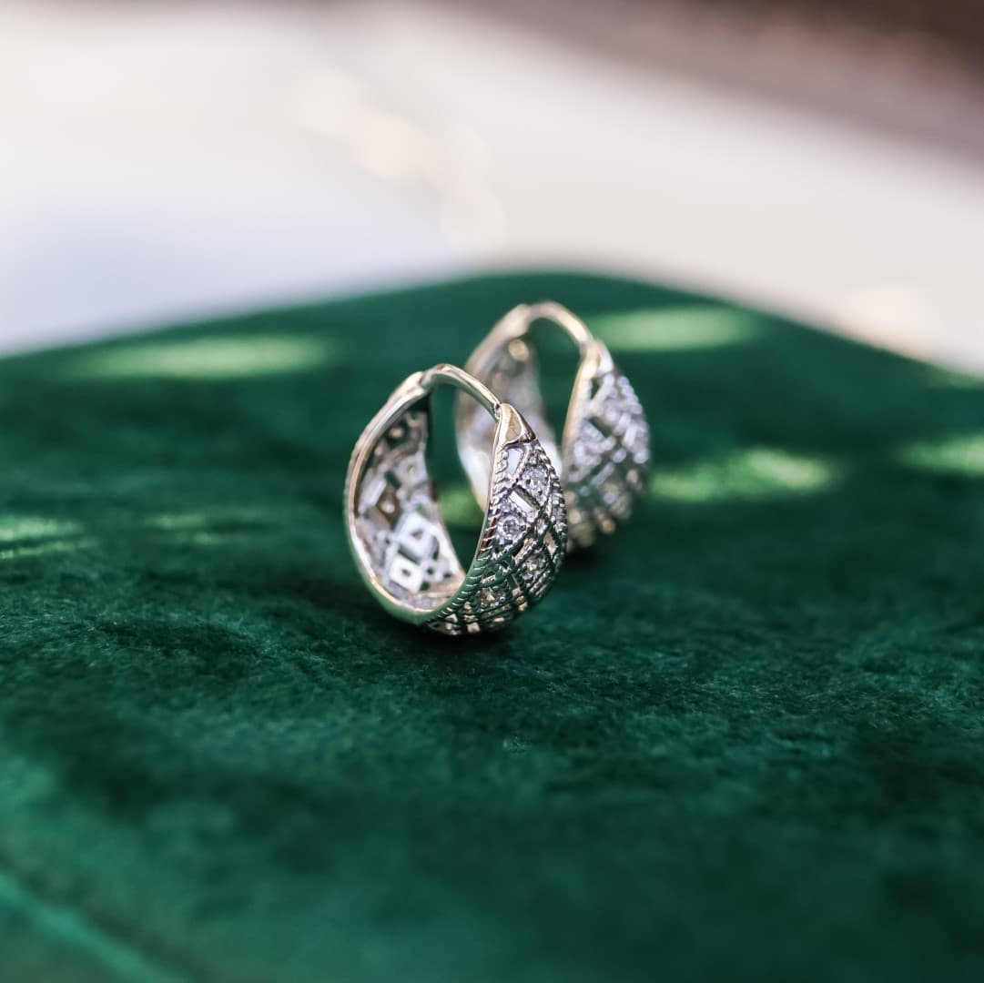 Kolczyki Koronkowe Srebro 925 białe złoto