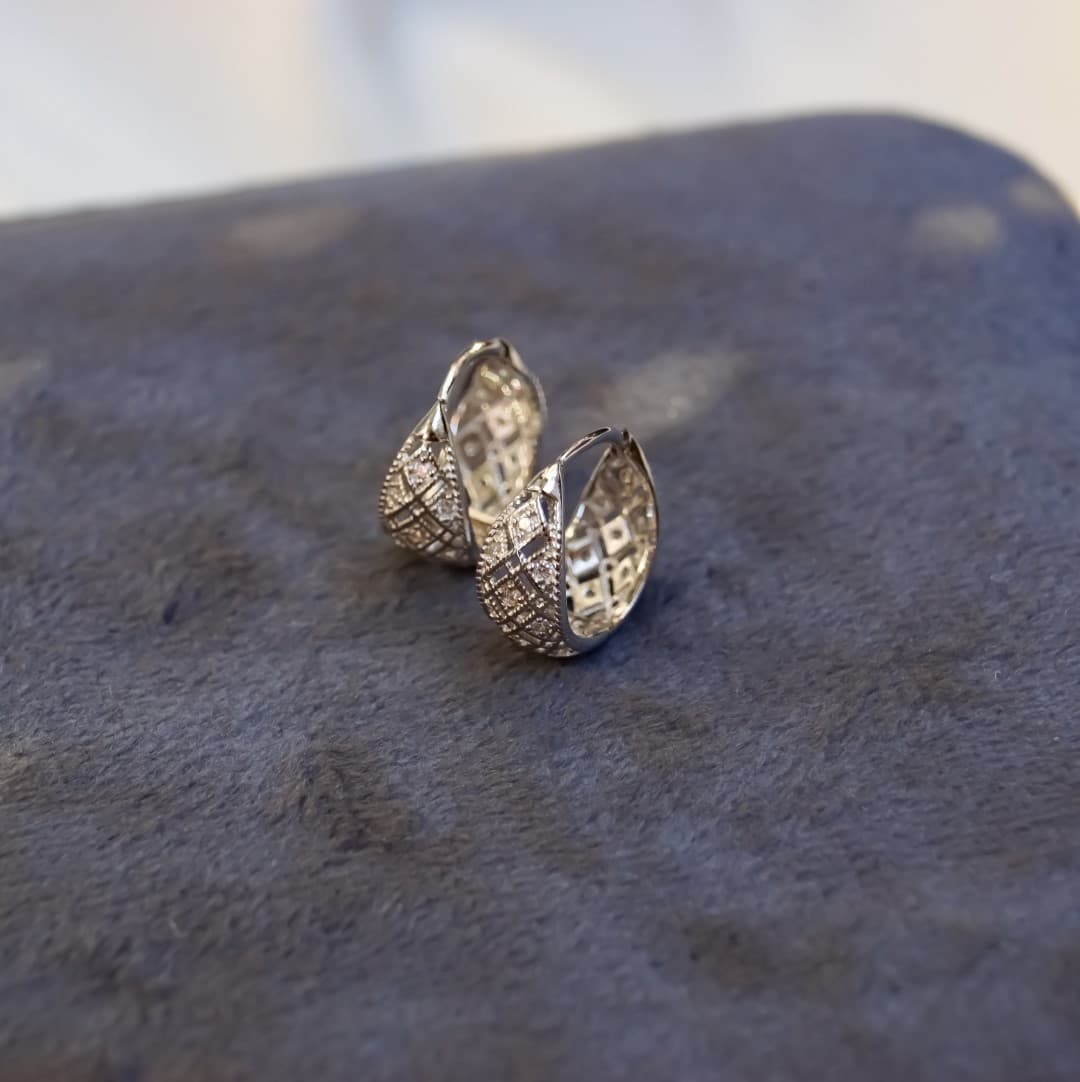 Kolczyki Koronkowe Srebro 925 białe złoto