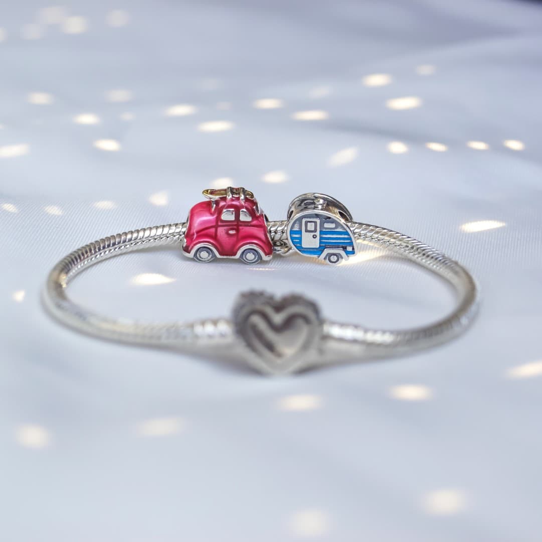 Podwójny Charms Wakacyjny samochód i przyczepa kempingowa Srebro 925