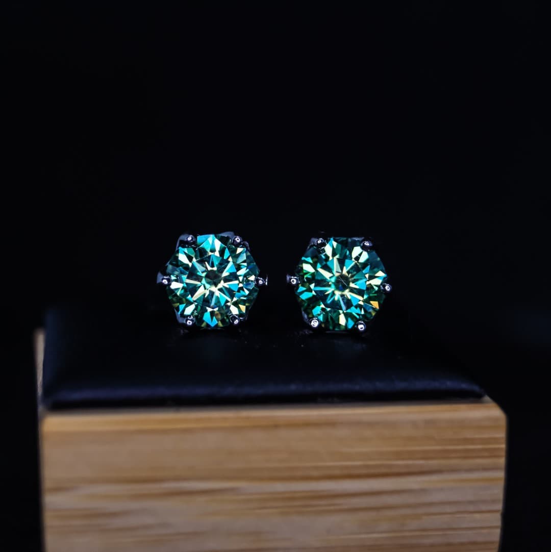 Kolczyki z diamentem Moissanite zielono niebieski Srebro 925 Moissanit