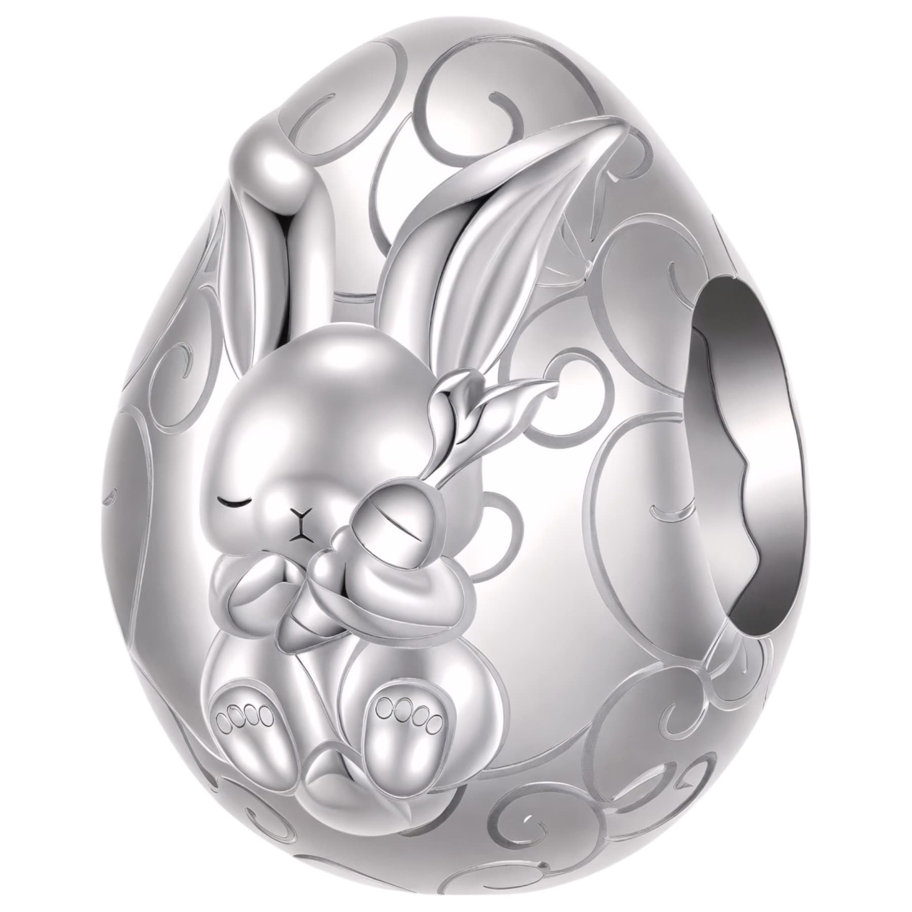 Ekskluzywny Charms Srebrna Pisanka z Królikiem pokryta białym złotem