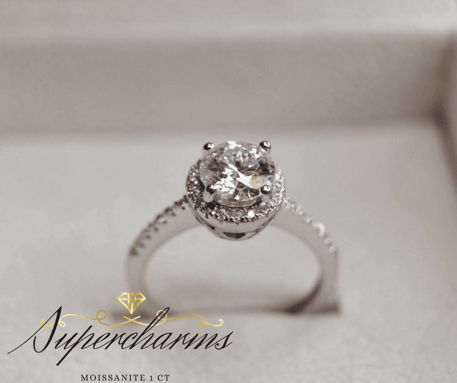 Pierścionek Halo Moissanite 1 ct srebro 925