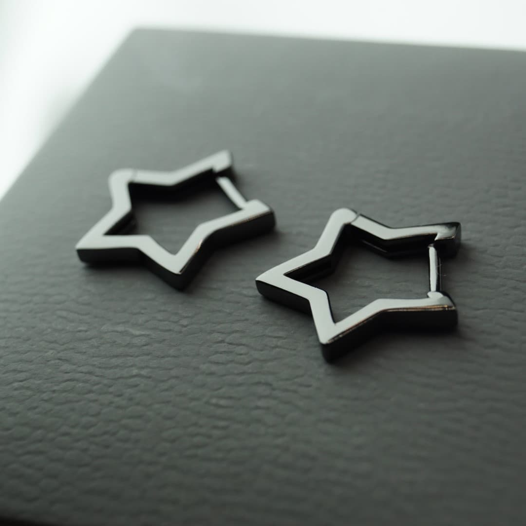 Gwiazdki kolczyki czarne srebro 925 gwiazdy czarne złoto