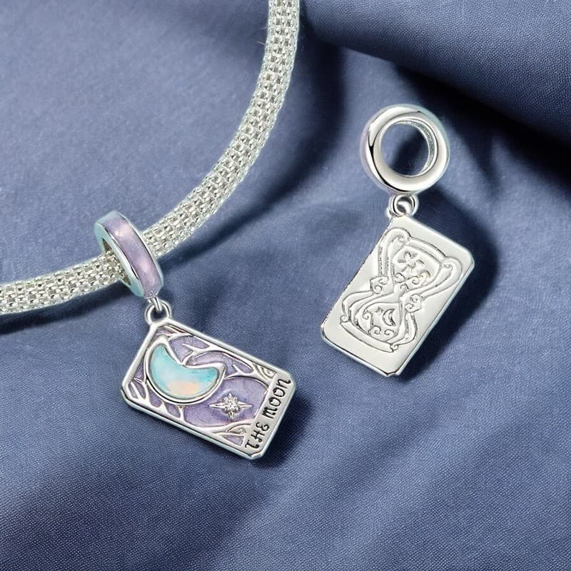 Charms Karta tarota Księżyc Srebro wróżba wielkie arkana