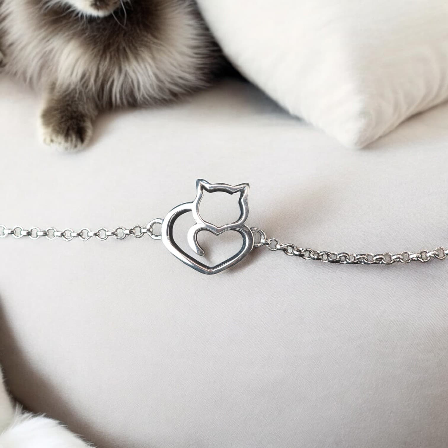Bransoletka regulowana Kot srebro 925