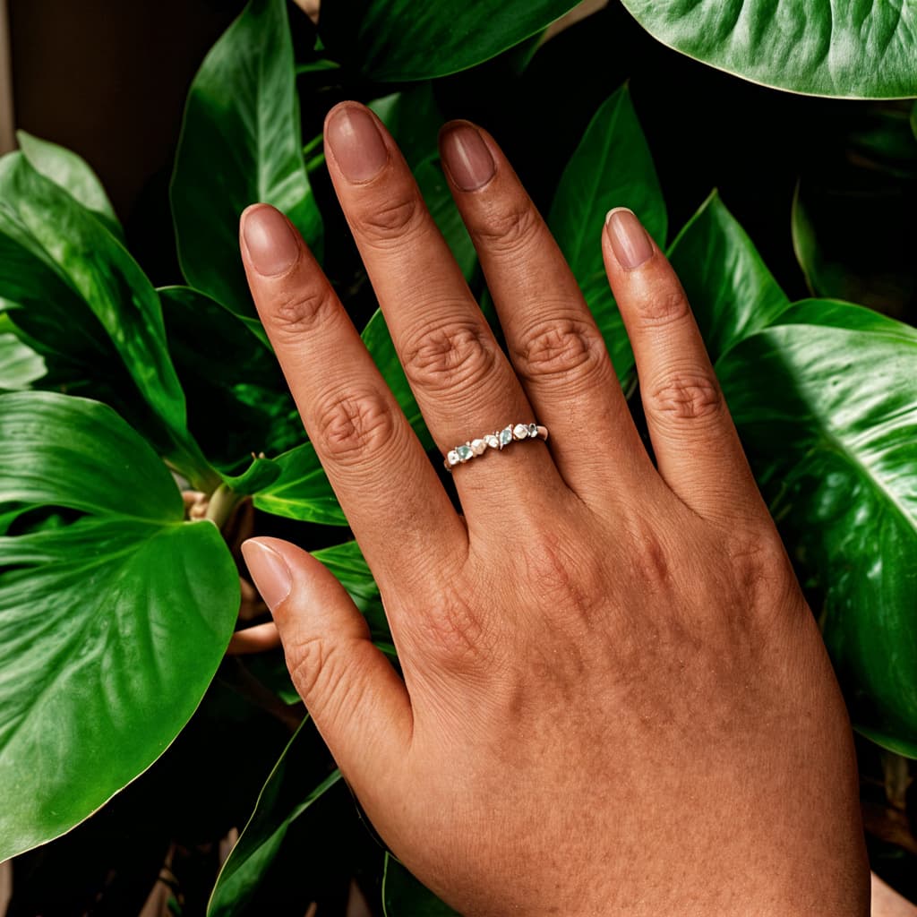 Pierścionek z kolorowymi kamieniami perłą opalem białe złoto srebro