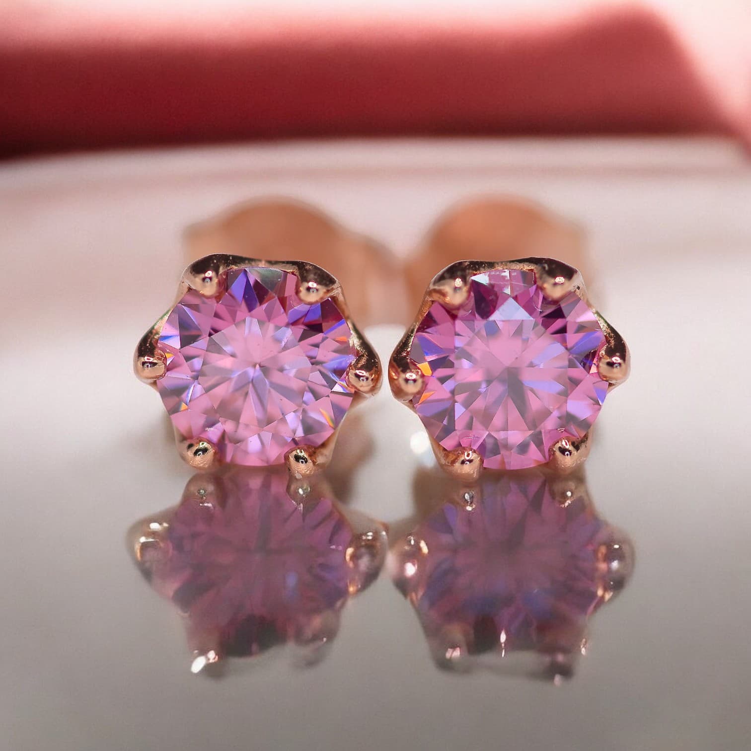 Kolczyki sztyfty z różowym moissanitem 0,5 karata srebro różowe złoto
