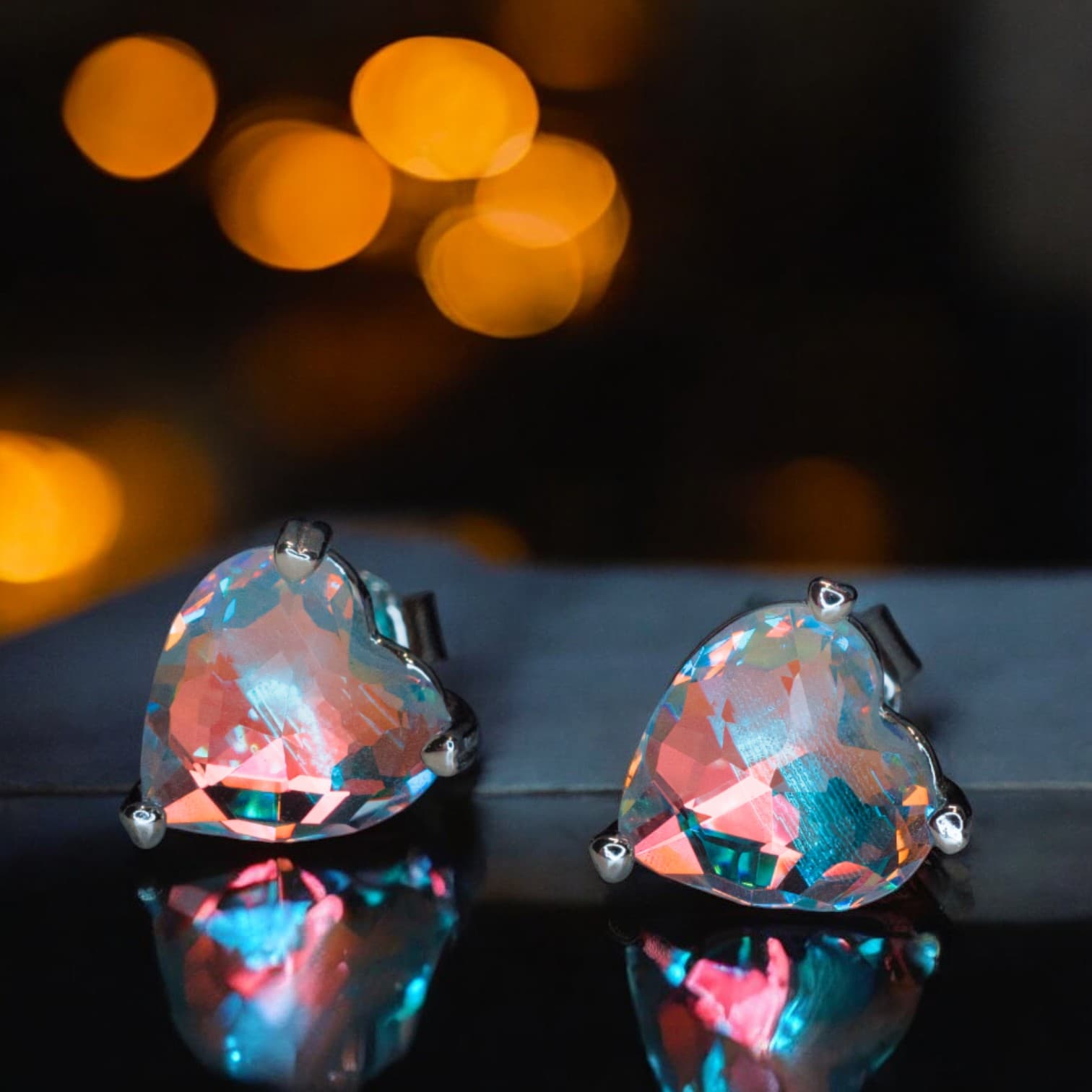 Kolczyki w kształcie serca z migoczącego szkła  Srebro 925 platyna