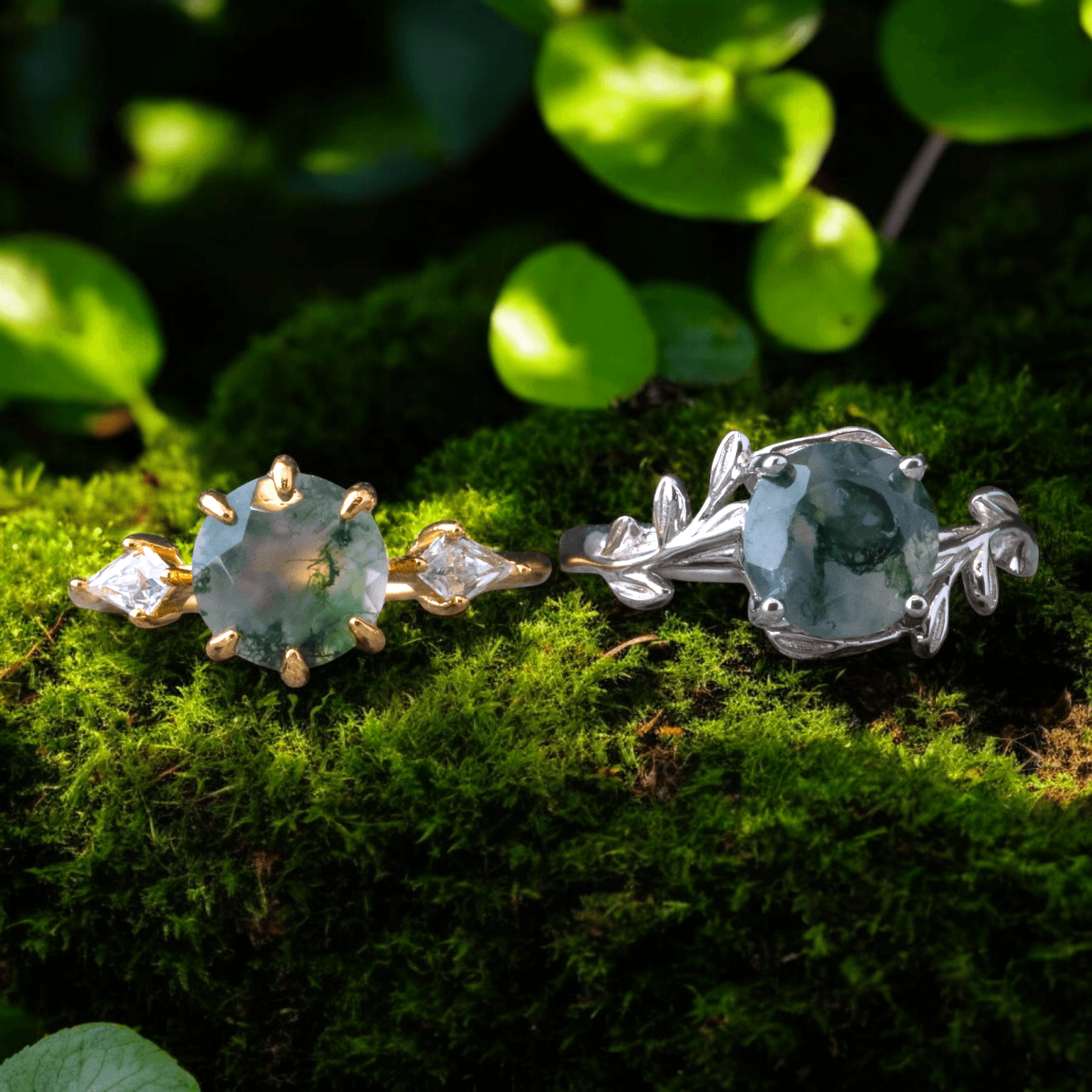 Pierścionek złoty AGAT MCHOWY srebro 925 zielony regulowany natura