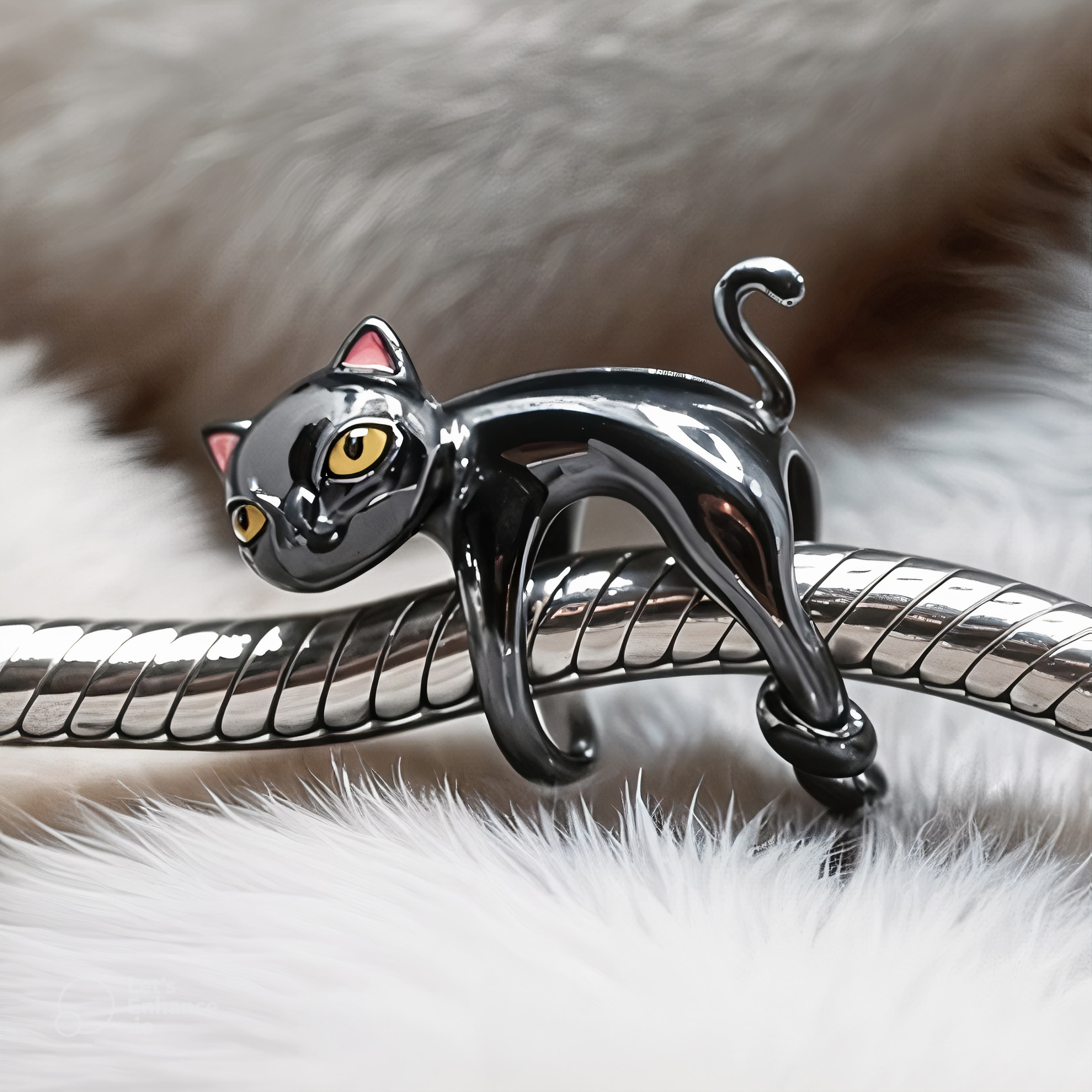 Charms Premium CZARNY KOT srebro 925 Czarne złoto