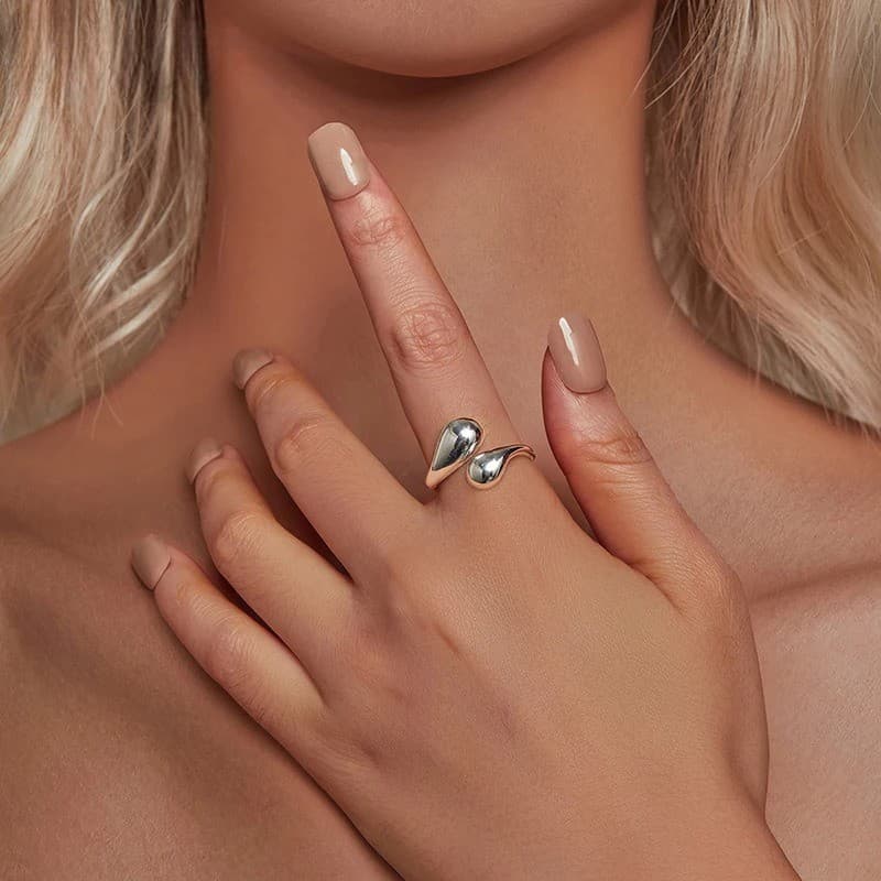 Pierścionek KROPLA WODY srebro 925 regulowany