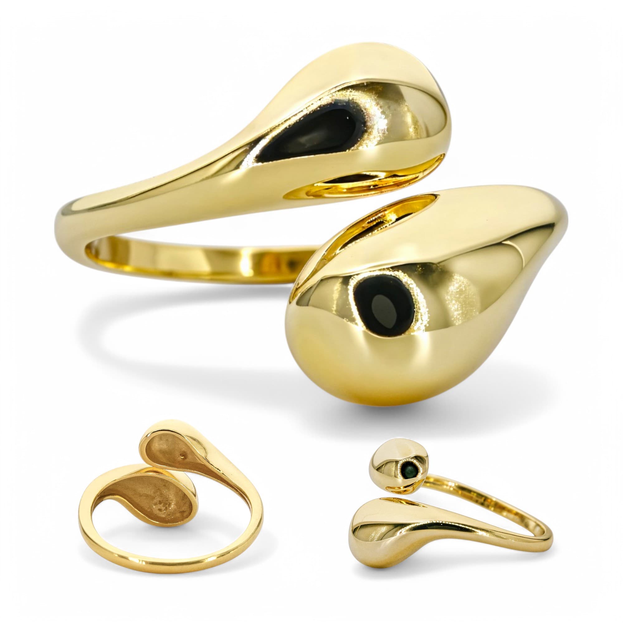 Pierścionek KROPLA WODY srebro 925 regulowany złoto masywny