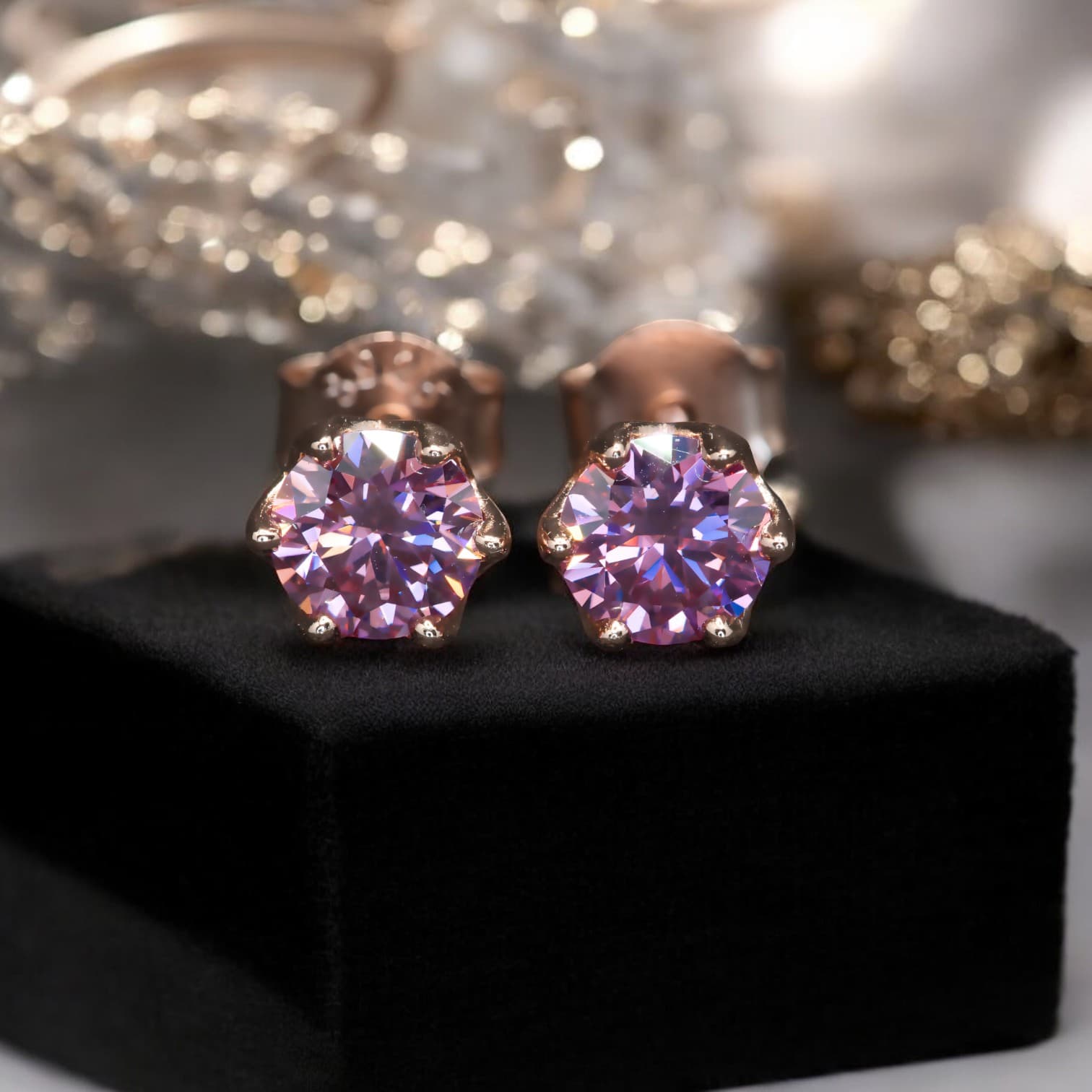 Kolczyki sztyfty z różowym moissanitem 0,5 karata srebro różowe złoto