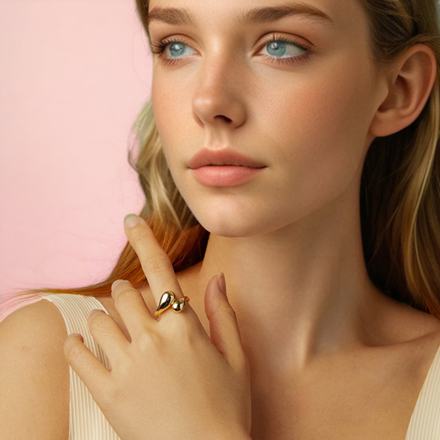 Pierścionek KROPLA WODY srebro 925 regulowany złoto masywny