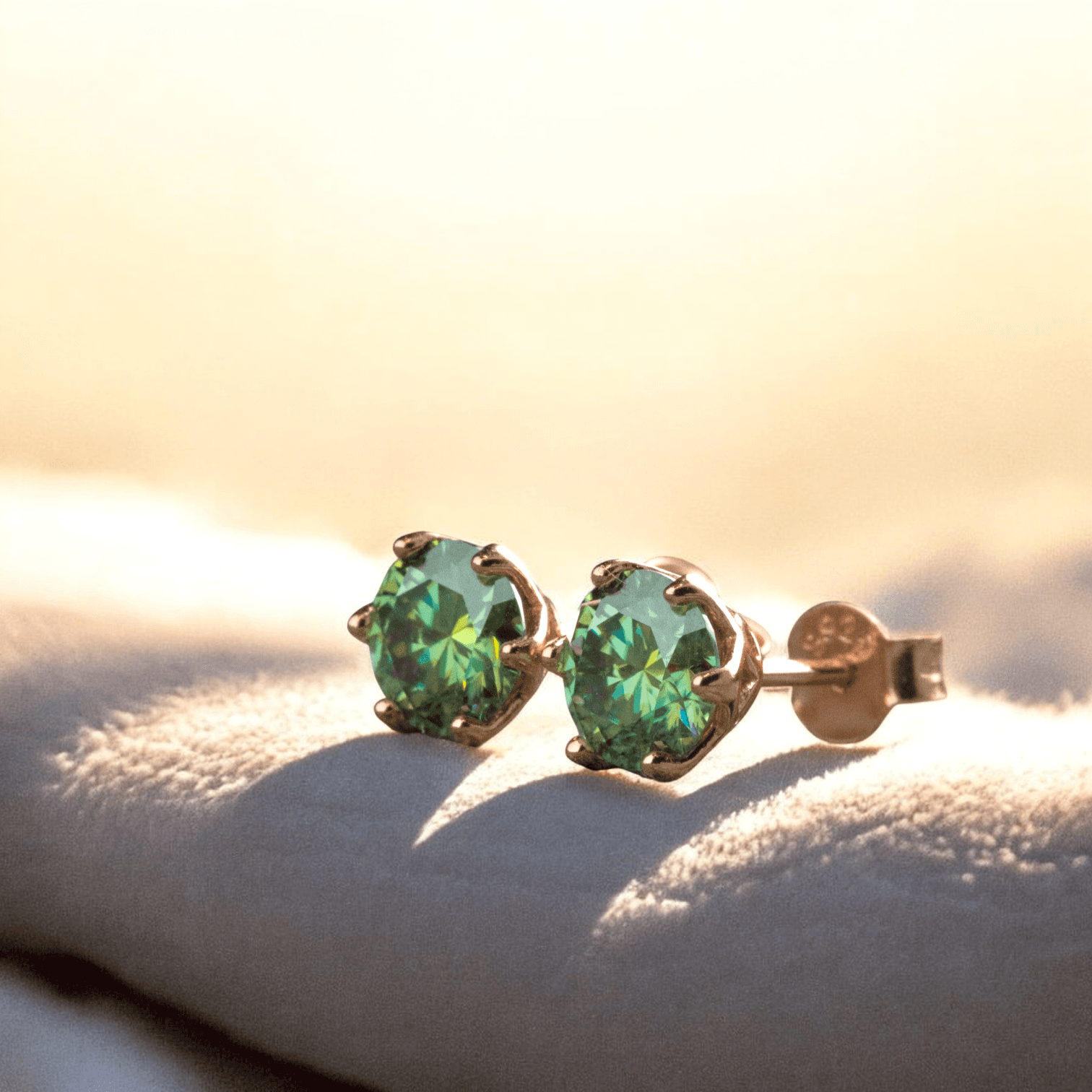 Kolczyki sztyfty z zielonym moissanitem 1 ct karat srebro różowe złoto