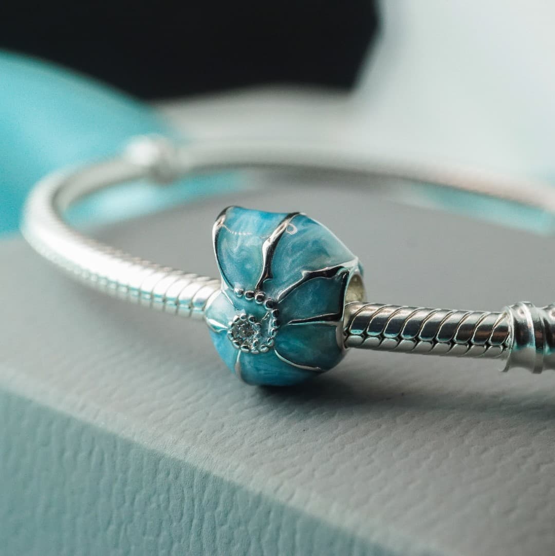 Błękitna muszla ocean  charms do Pandora srebro 925
