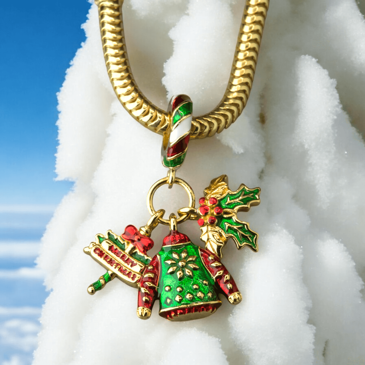 Charms ŚWIĄTECZNY jemioła sweter potrójny złoty srebro 925