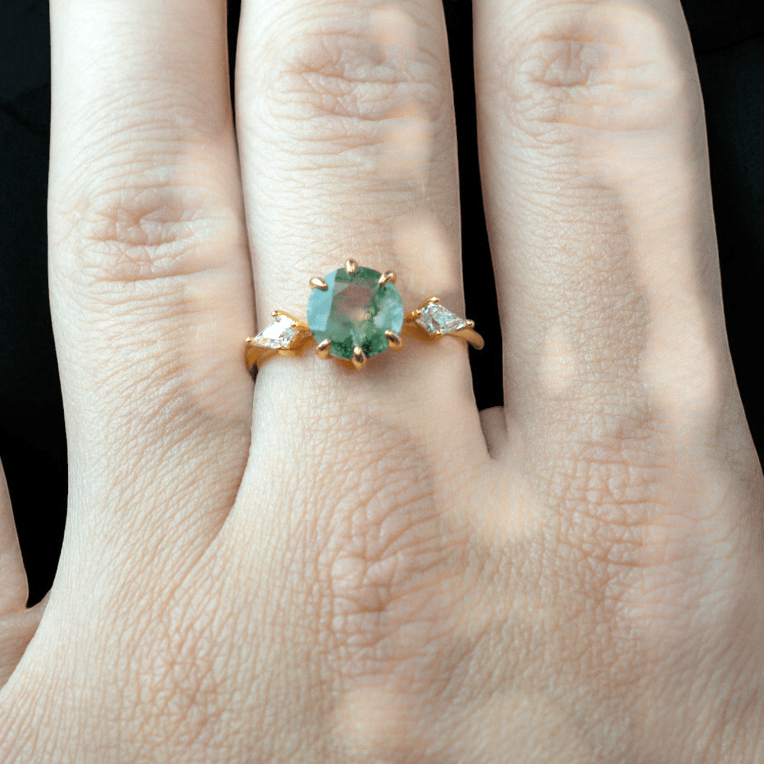 Pierścionek złoty AGAT MCHOWY srebro 925 zielony regulowany natura