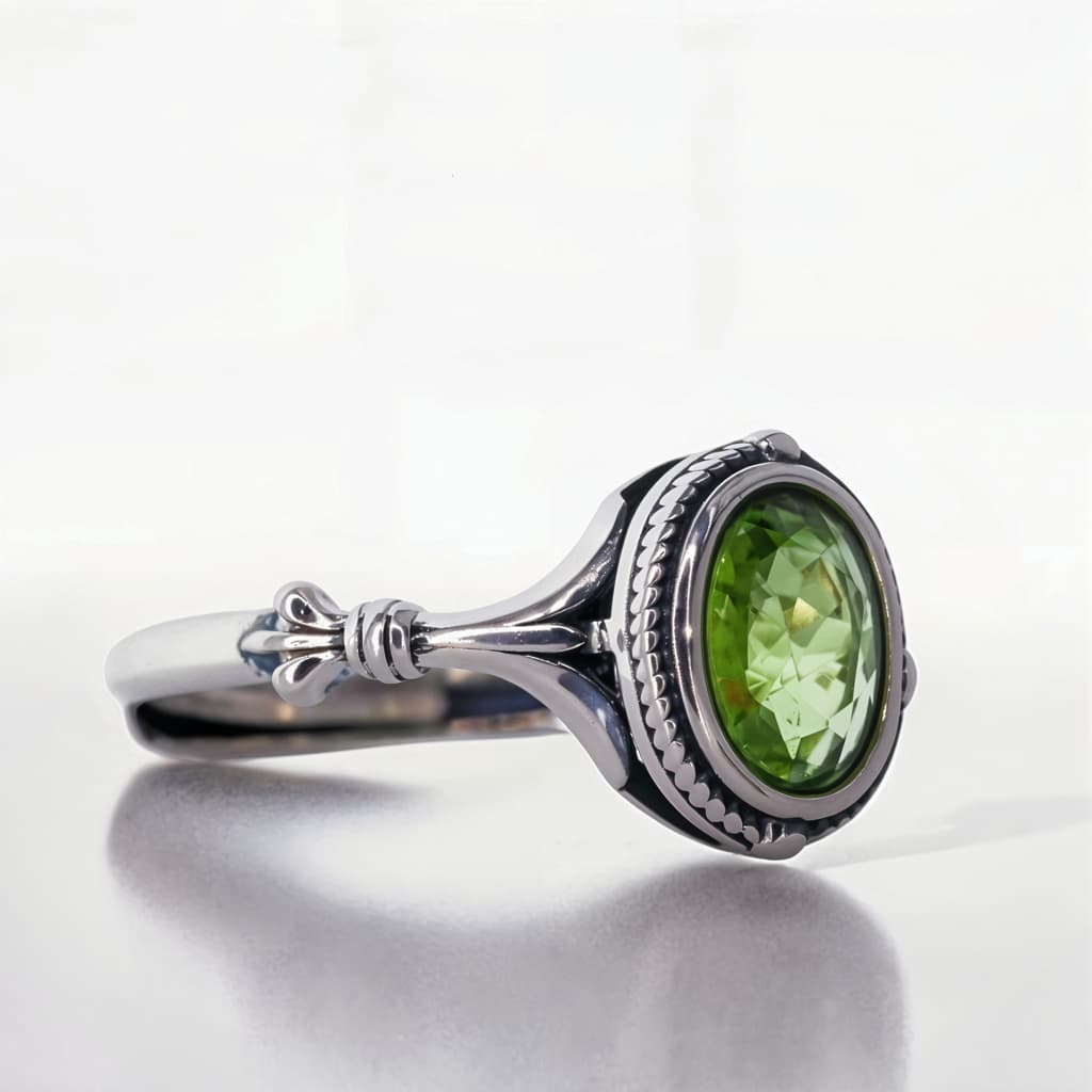 Srebrny PIERŚCIONEK Z OLIWINEM perydot regulowany oliwin srebro 925 vintage