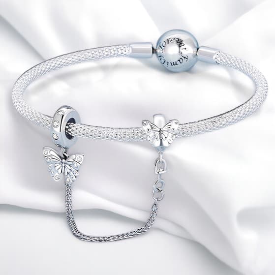 Łańcuszek zabezpieczający do bransoletki Pandora Motyle srebro 925 platyna