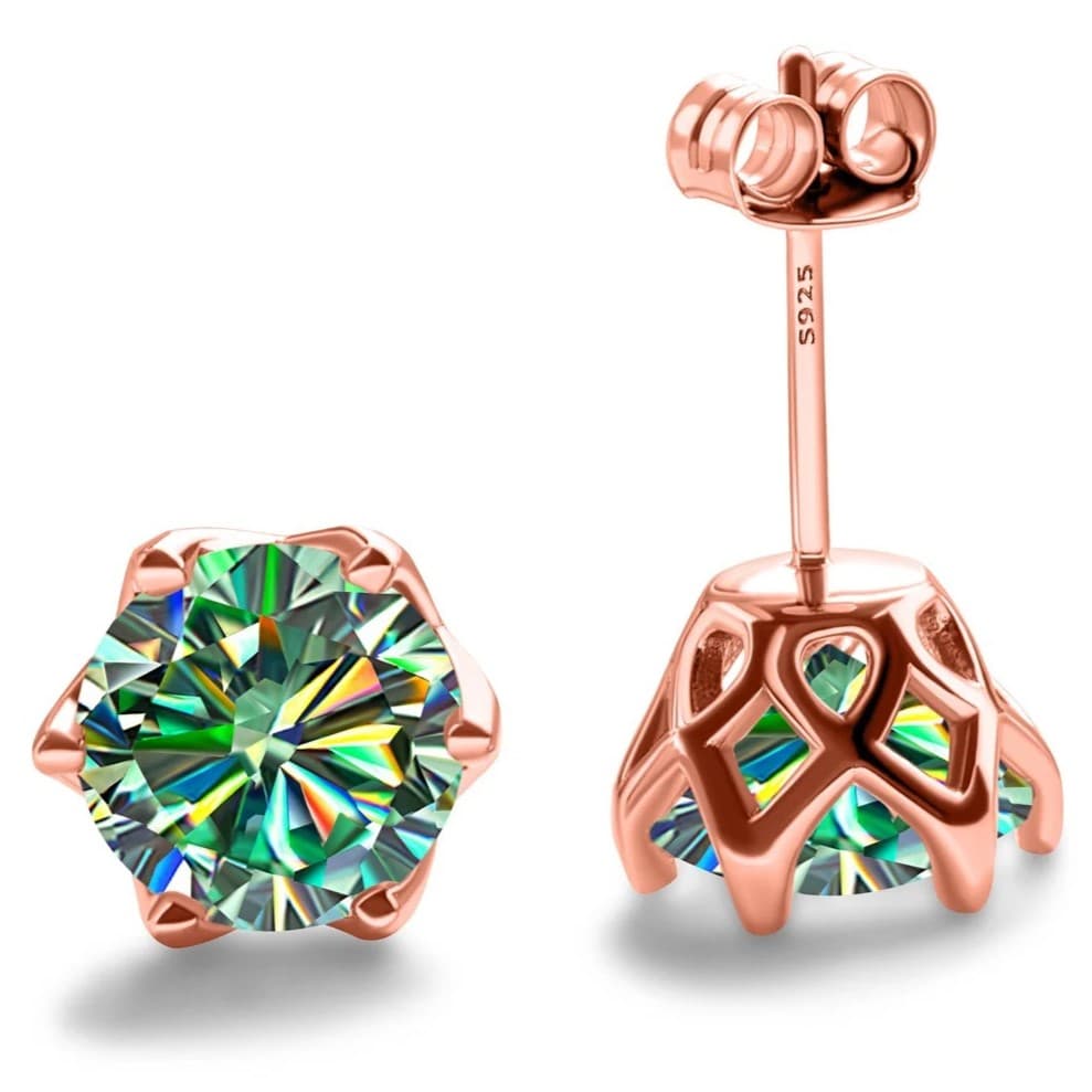 Kolczyki sztyfty z zielonym moissanitem 1 ct karat srebro różowe złoto