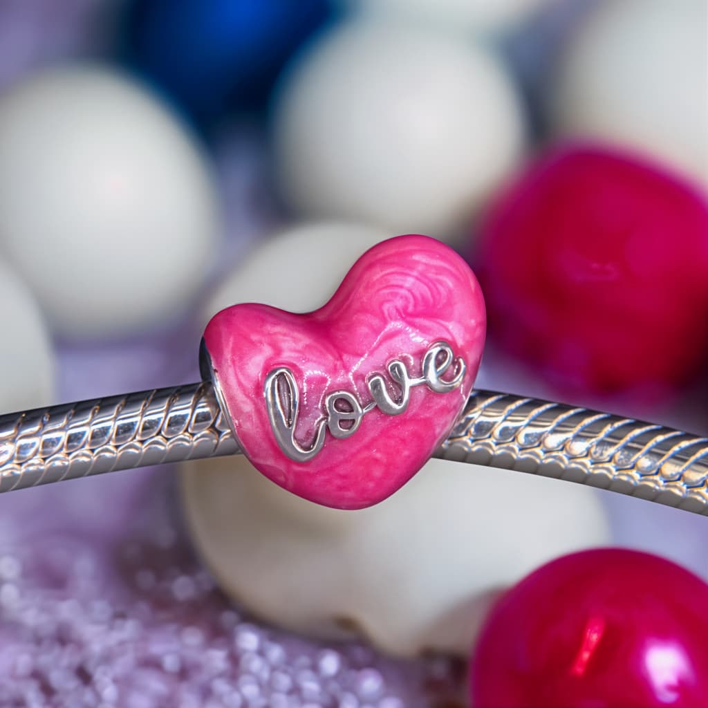 Charms RÓŻOWE LOVE  srebro 925 serce miłość walentynki kocham cię