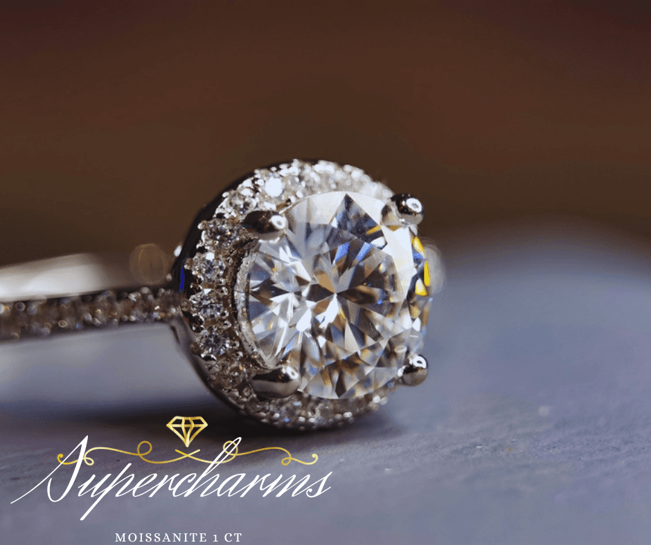 Pierścionek Halo Moissanite 1 ct srebro 925