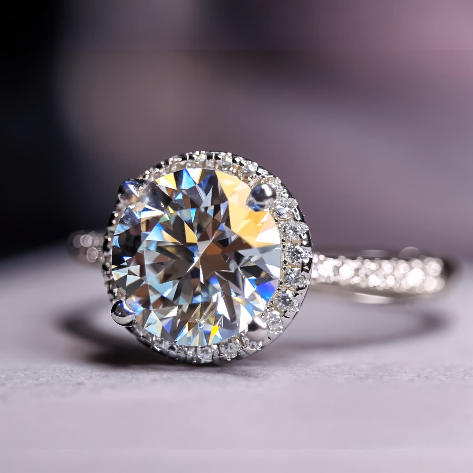 Pierścionek Halo Moissanite 2 ct srebro 925