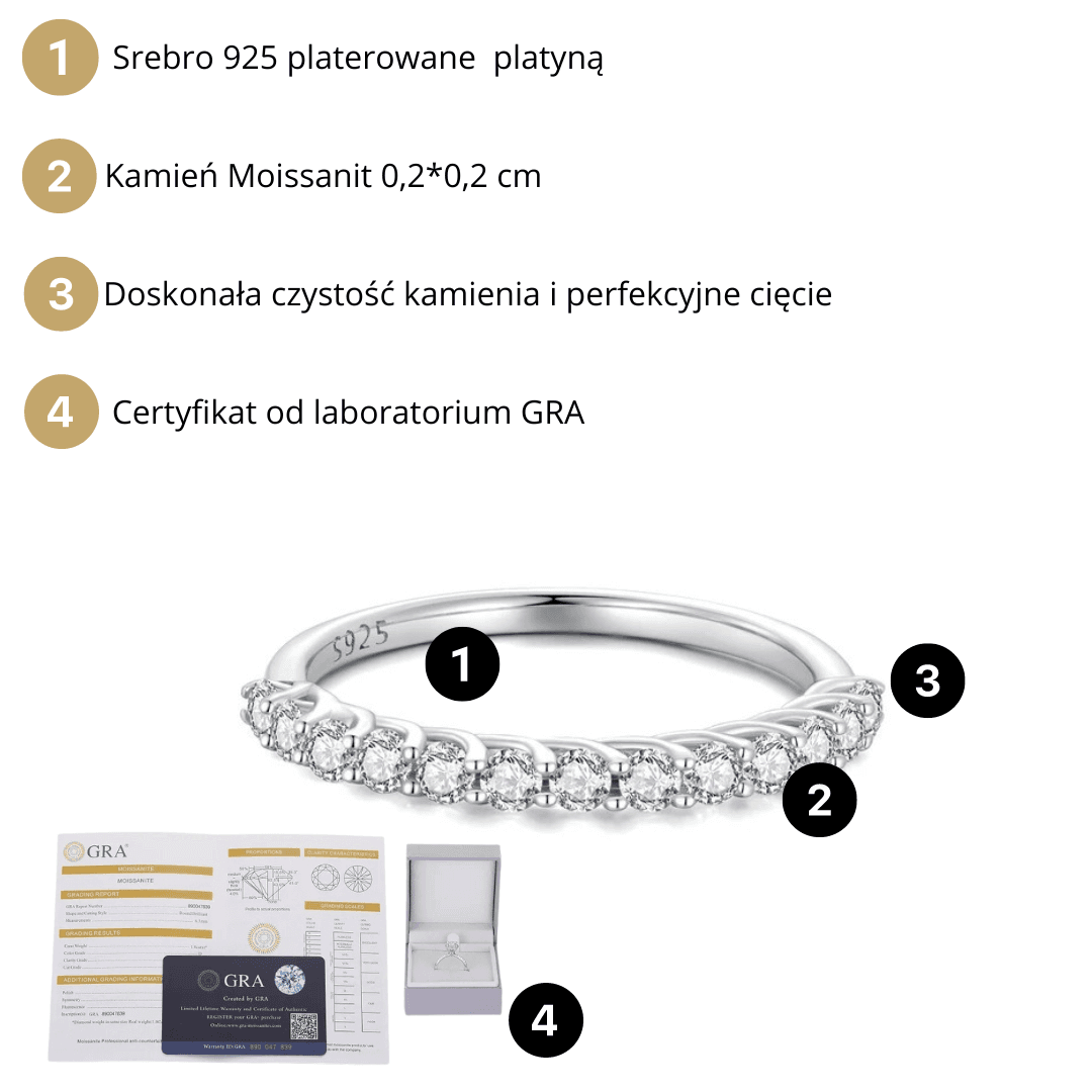 Pierścionek różowe złoto Moissanit srebro 925