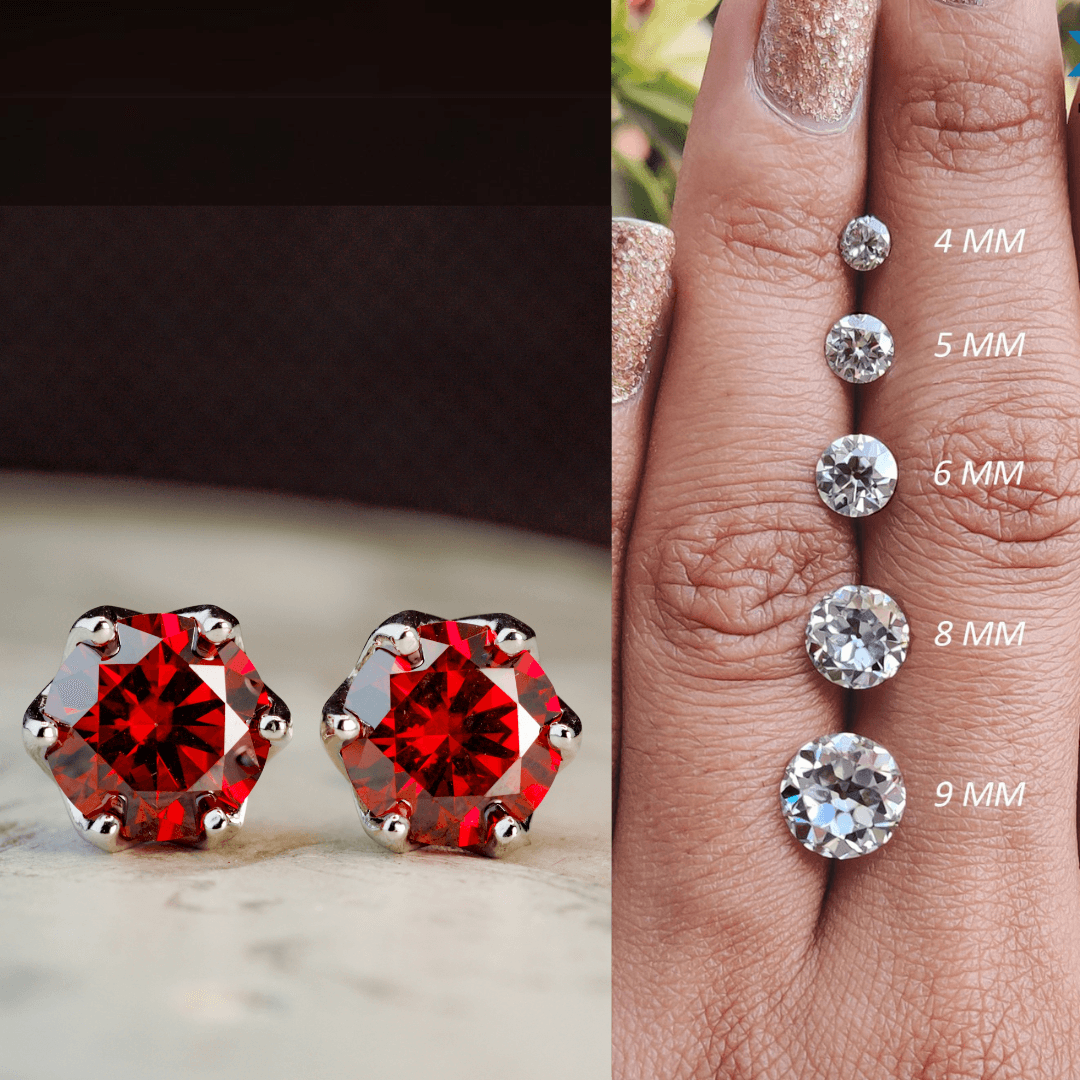 Kolczyki sztyft czerwone Rubin  Moissanit diament laboratoryjny diament