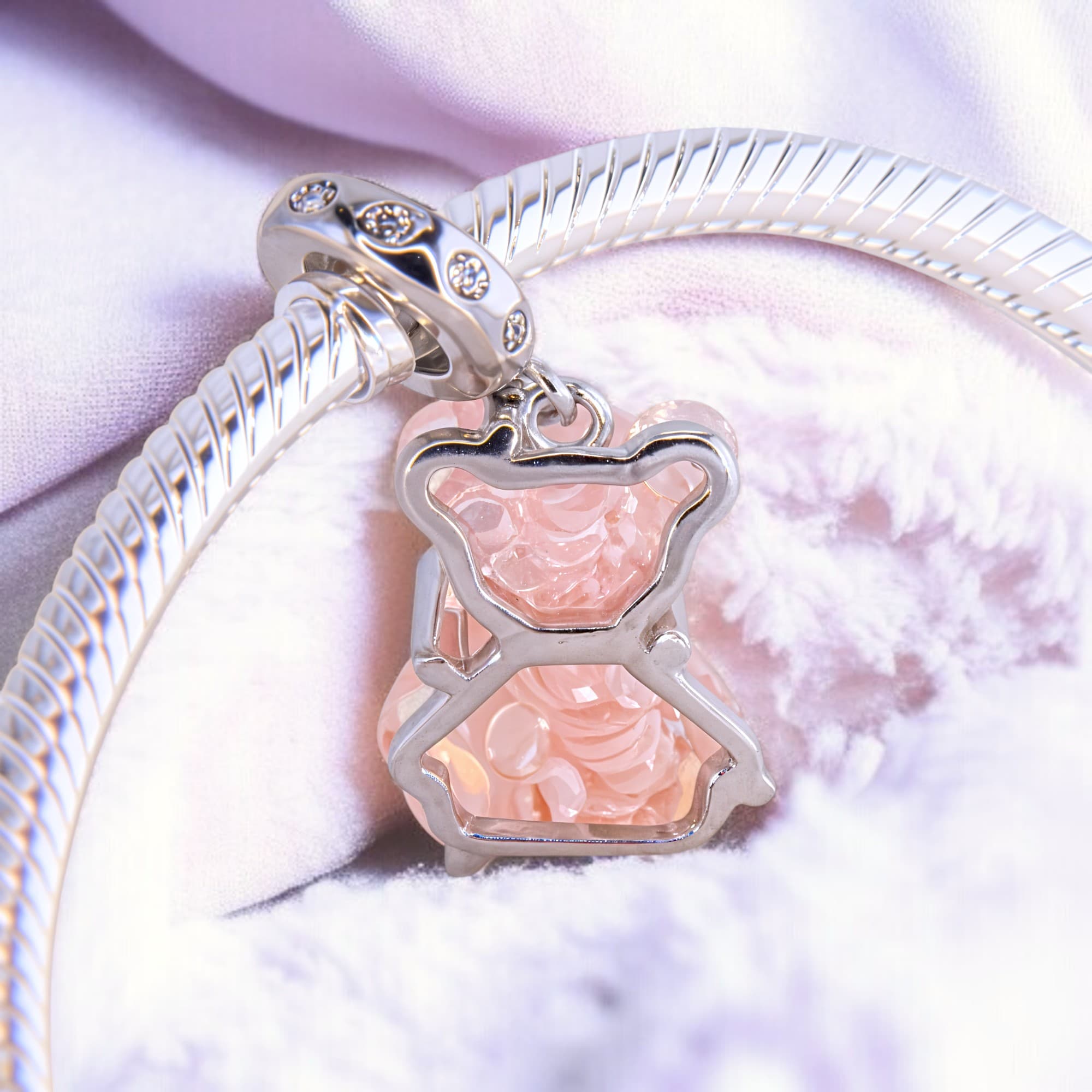 Charms Opalizujący Żelkowy Miś zawieszka srebro 925 białe złoto pastelowy