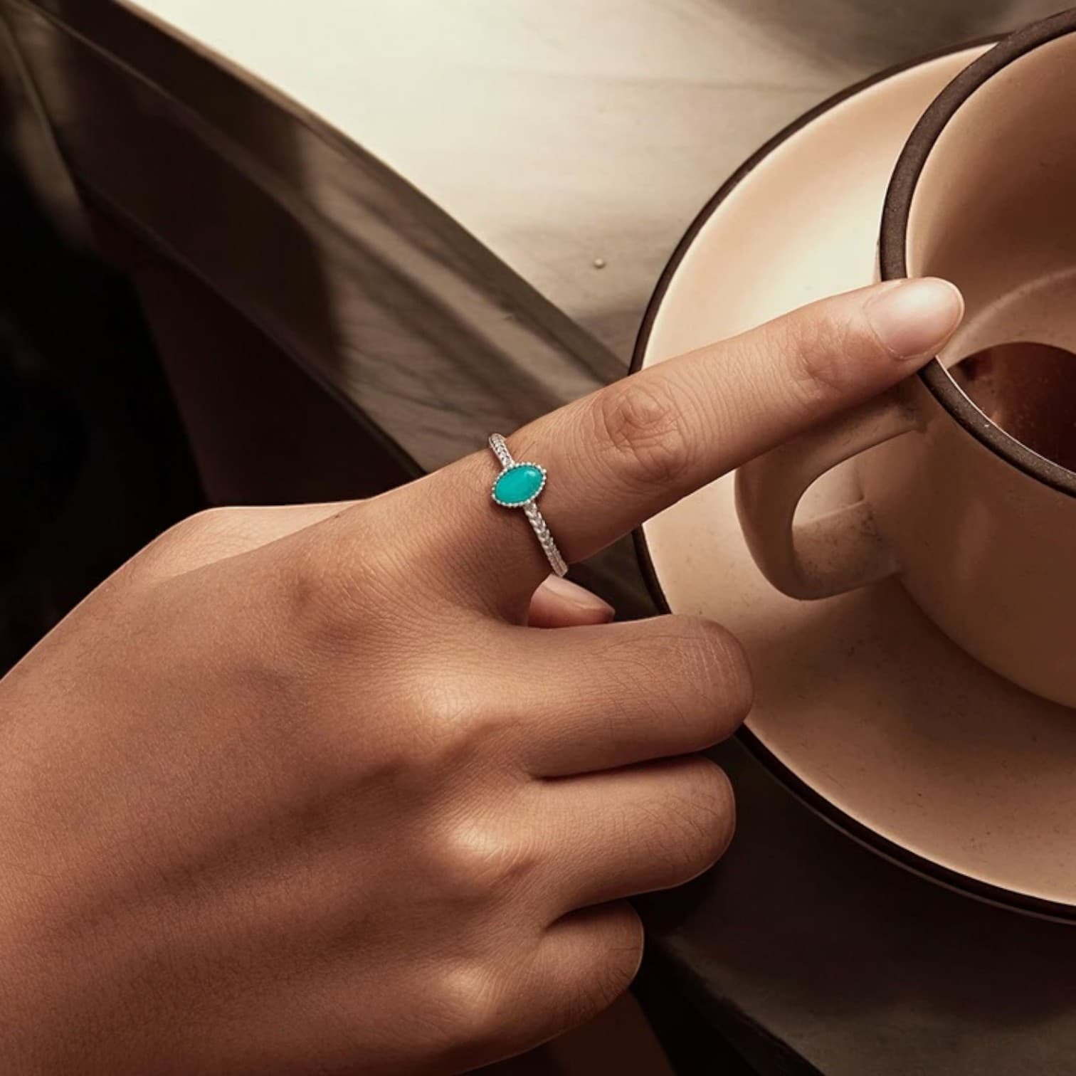 Pierścionek z naturalnym AMAZONITEM ZIELONY srebro 925 białe złoto