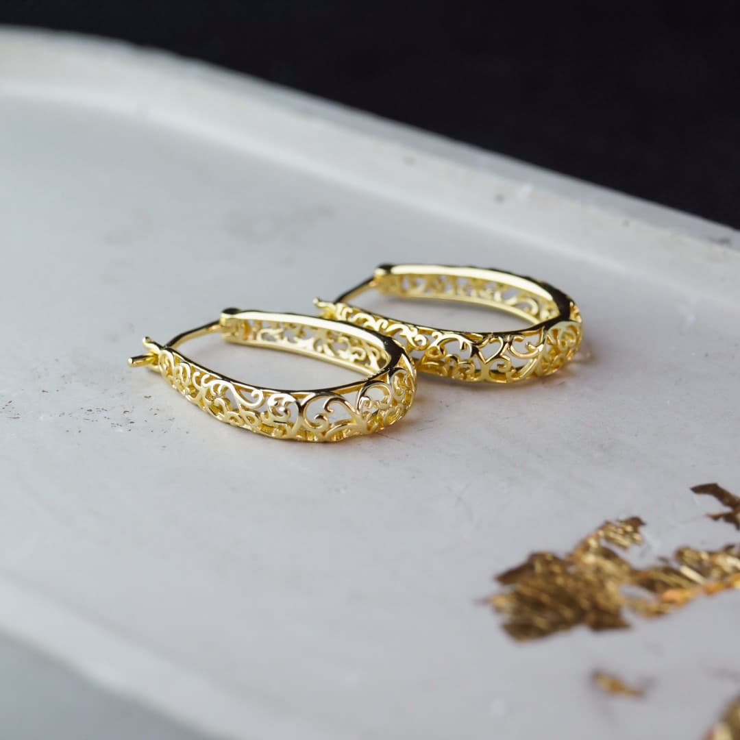 Kolczyki Vintage Winorośl srebro 925 pokryte 18 karatowym złotem Retro