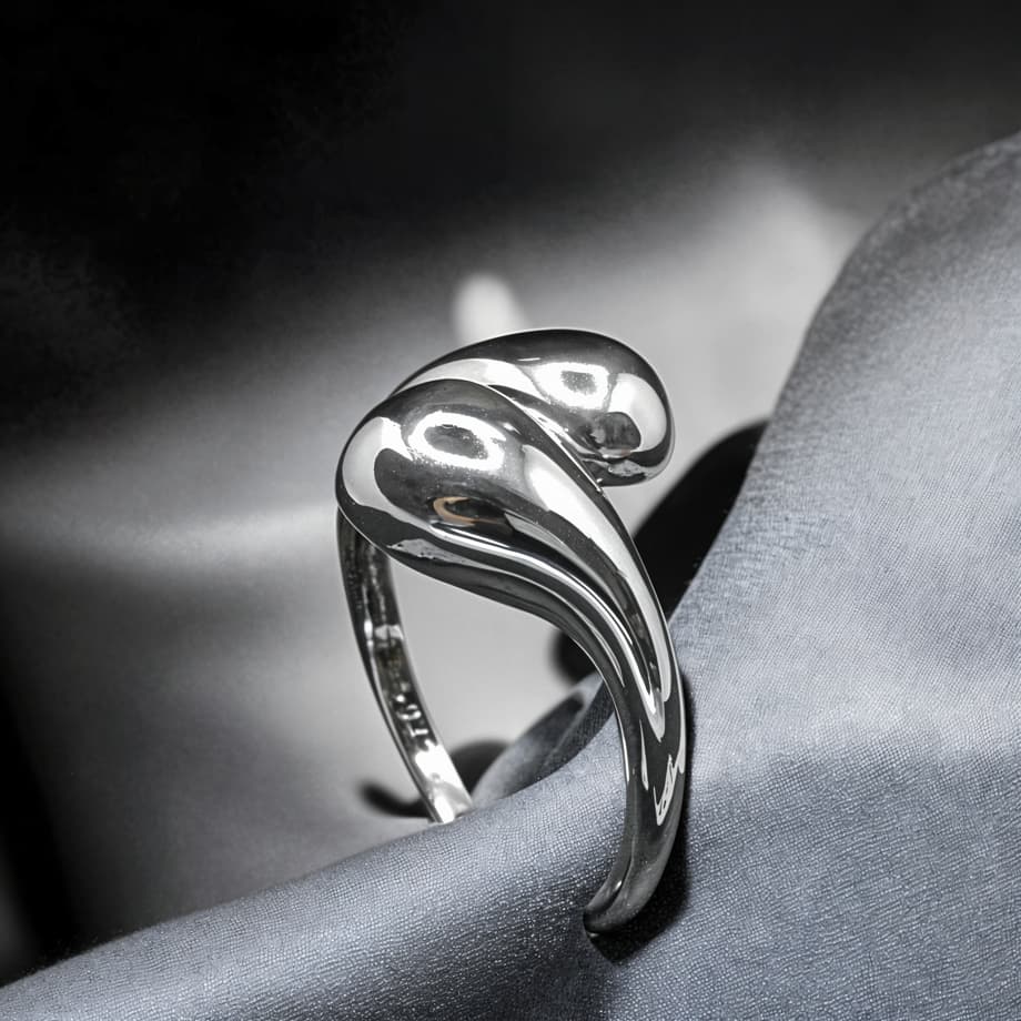 Pierścionek KROPLA WODY srebro 925 regulowany