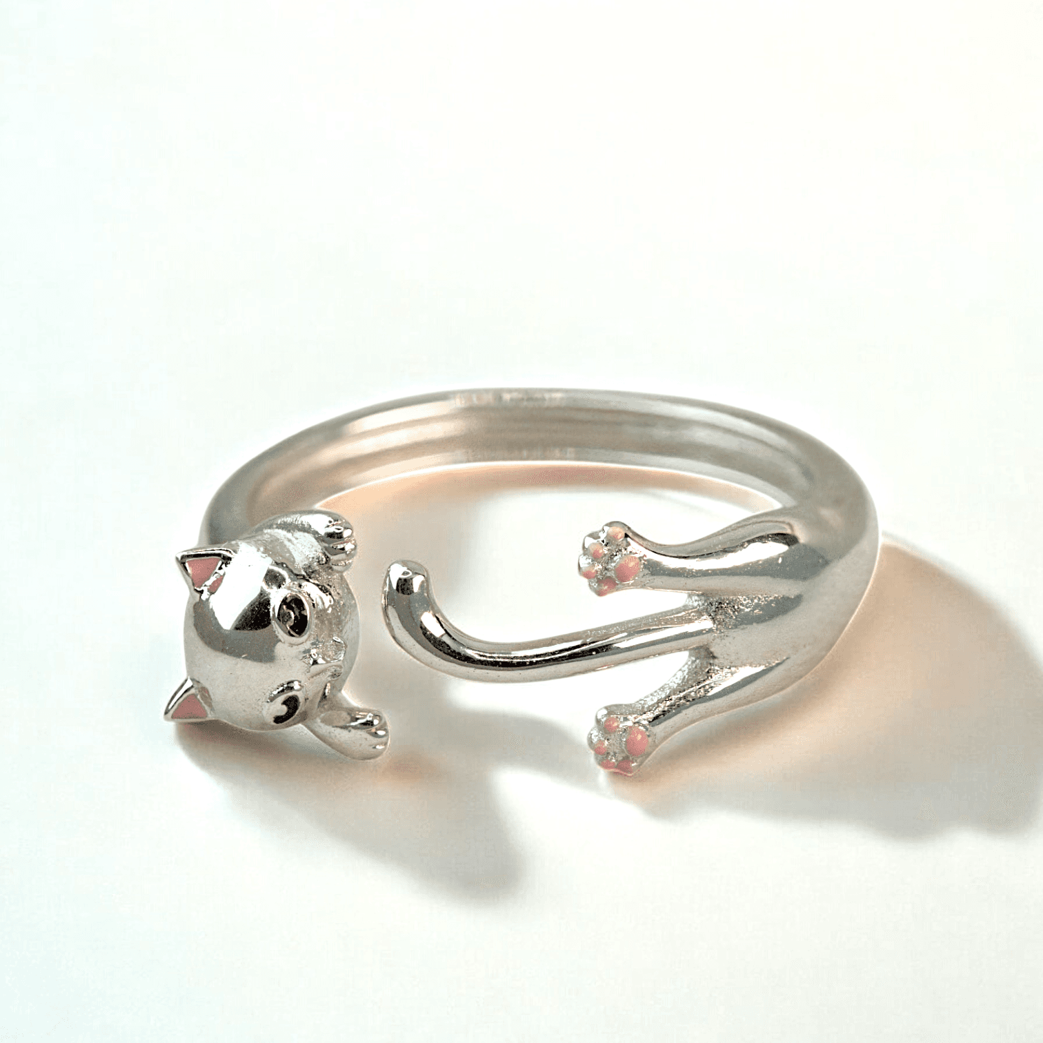 Pierścionek CZARNY BIAŁY KOT Srebro 925 powlekane czarnym złotem platynowane